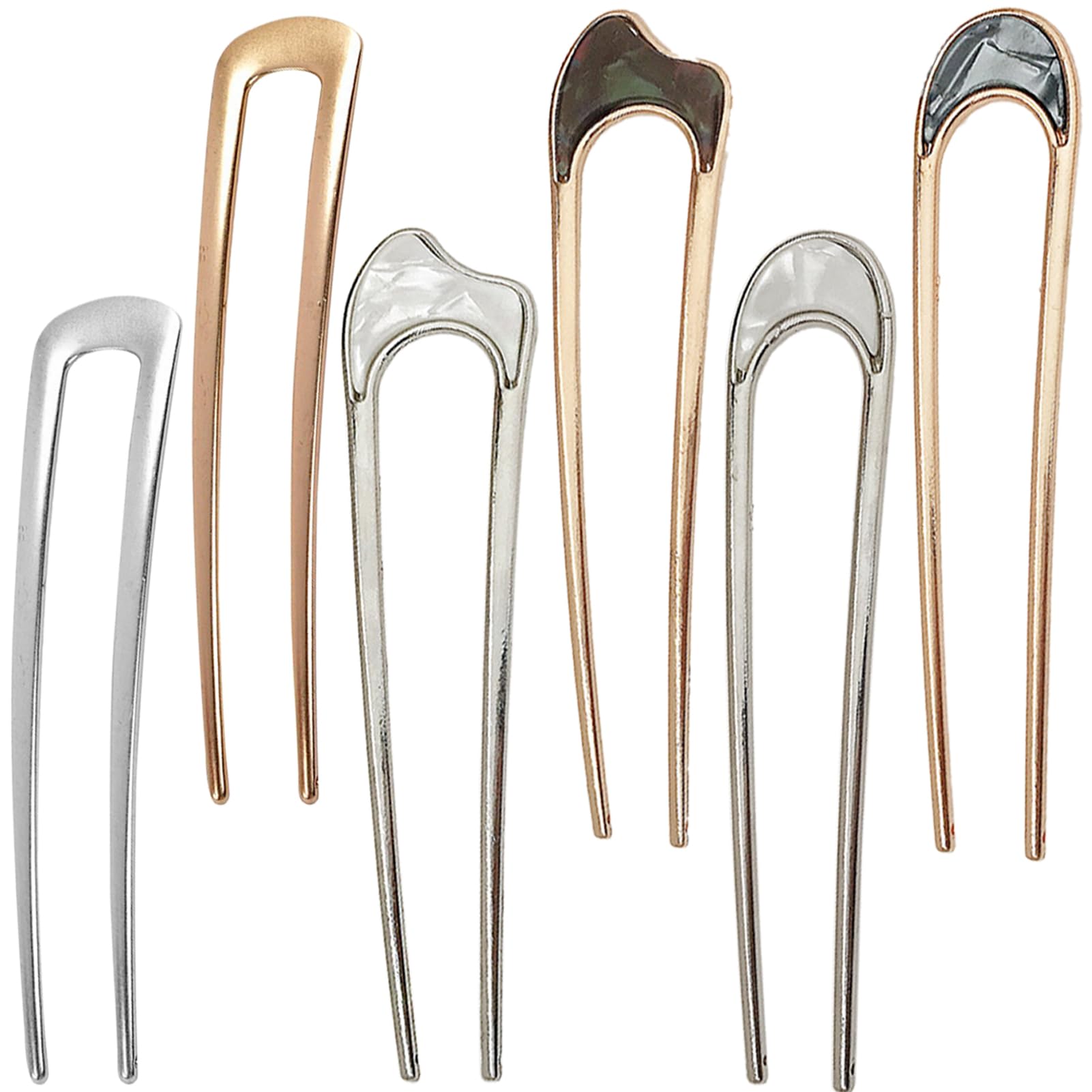 DY.2ten かんざし 6枚入り 簪 U字型 髪飾り Uピン シンプル レトロ おしゃれ 和服 成人式 卒業式 結婚式 パーティー 団子 ヘアアクセサリー (ゴールド ＋ シルバー)