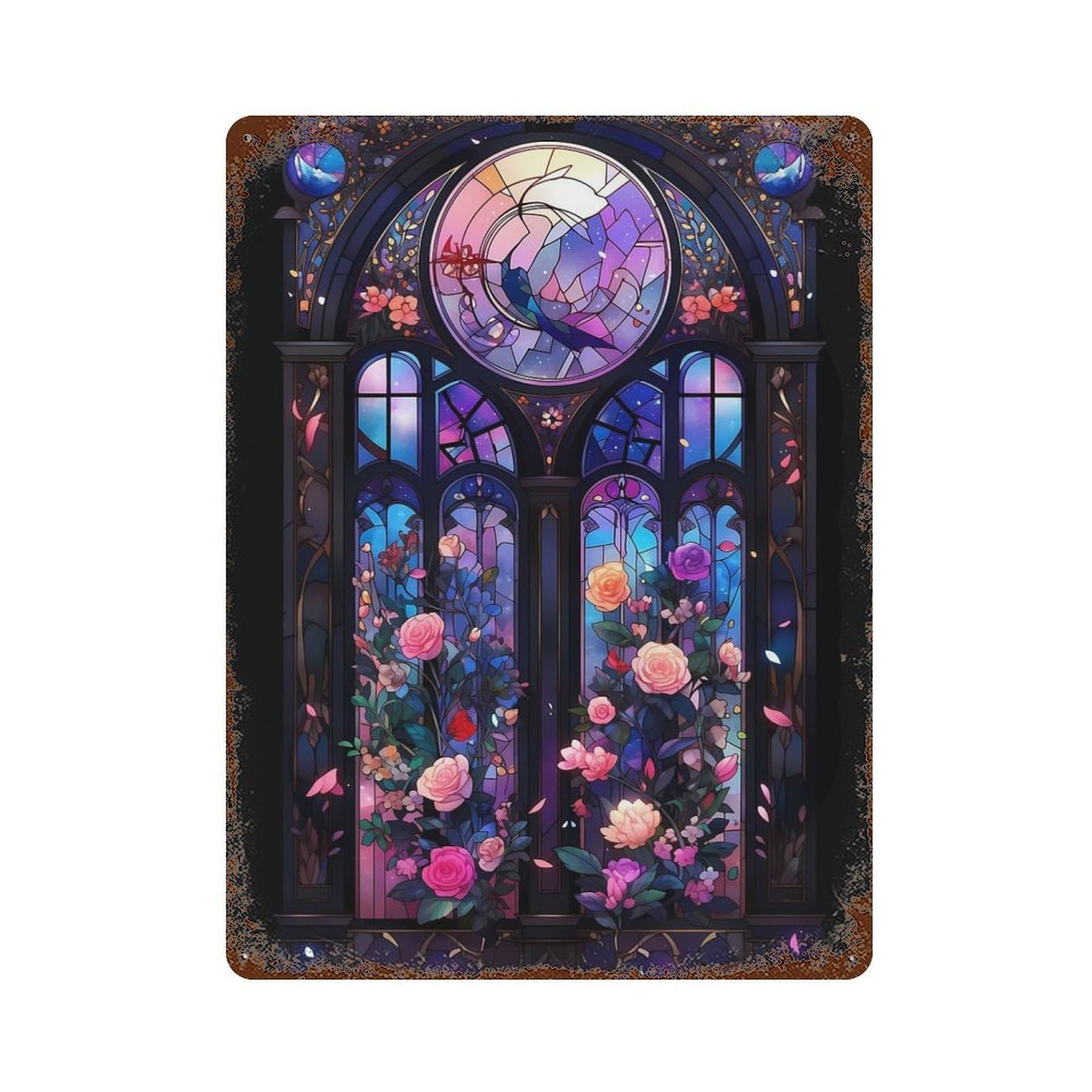 Cherry Blossom Glass Vintage Rust Metal Sign 15.7"x11.8", Ideal for Basement, Hobby Room And Garage Decor