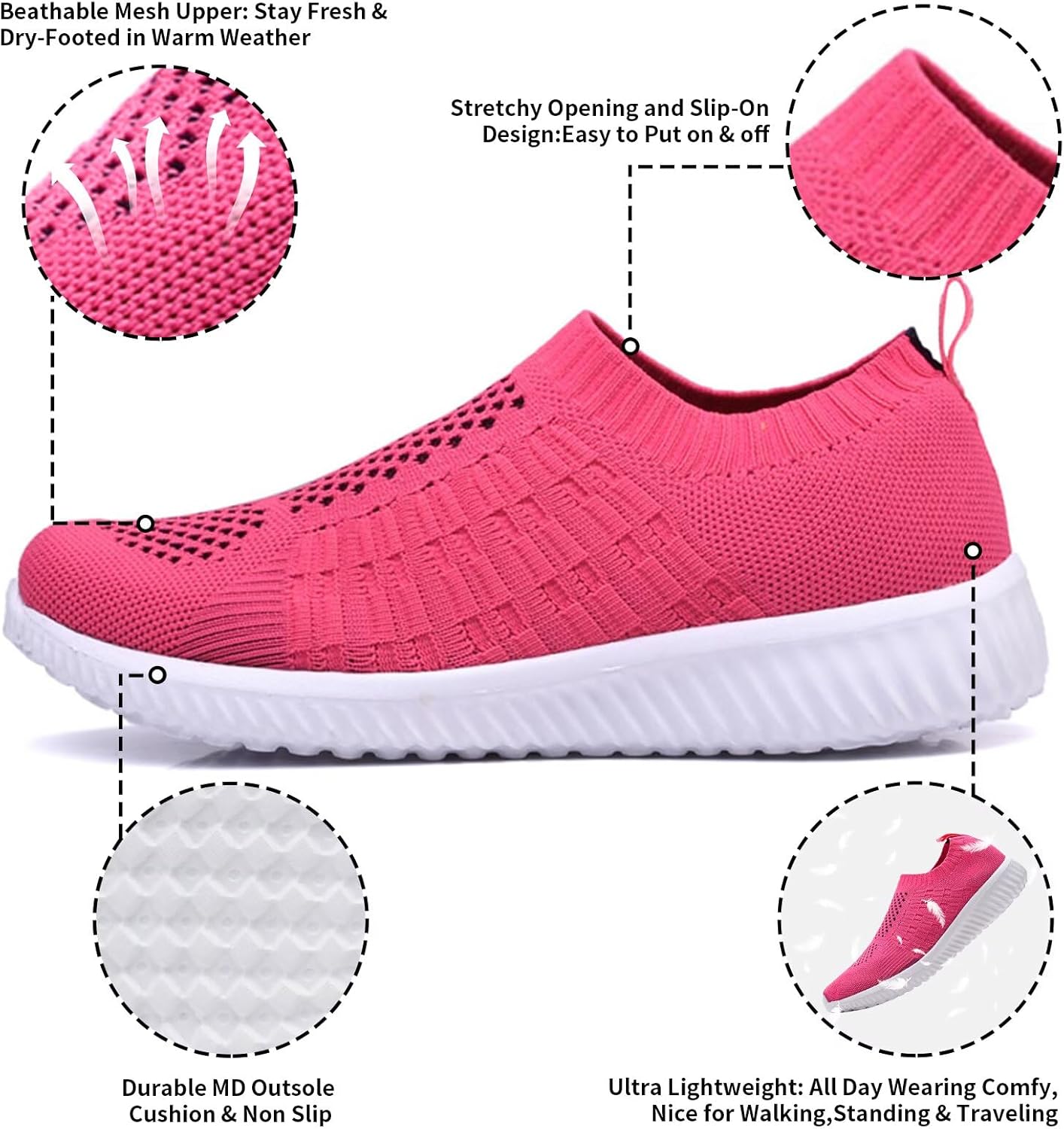 konhill Women's Lightweight Walking Shoes Breathable Slip On Tennis Sneakers Casual Mesh Workout Athletic - Image 4