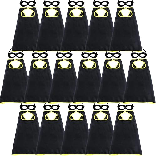 Capas y máscaras de superhéroes para niños y niñas disfraces de Navidad disfraces de superhéroes para fiestas paquete de 16 unidades negro