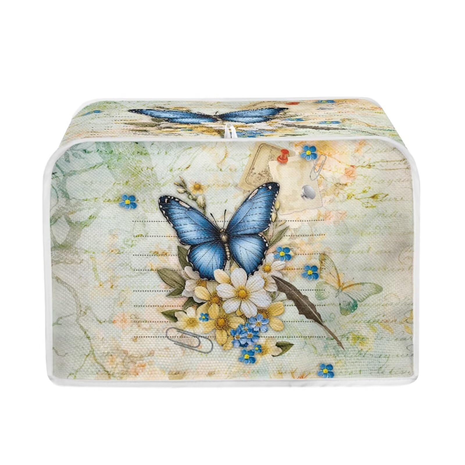 Talayituse Butterfly Daisy Letter Print Toaster Cover 2 Slice Wide Slot, Lightweight Toaster Cover Dust Protection Washable Appliance Bag Bread Maker Cover, S