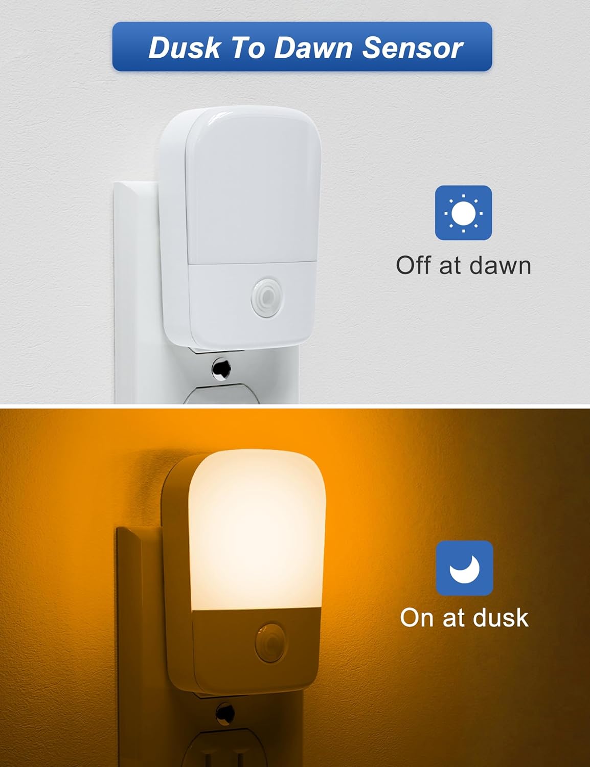 Amber Night Lights Plug into Wall, 2 Pack LED Bedroom Night Light with Dusk to Dawn Sensor, Brightness Adjustable, Plug in Night-Lights Suitable for Nursery, Kids Room, Bathroom