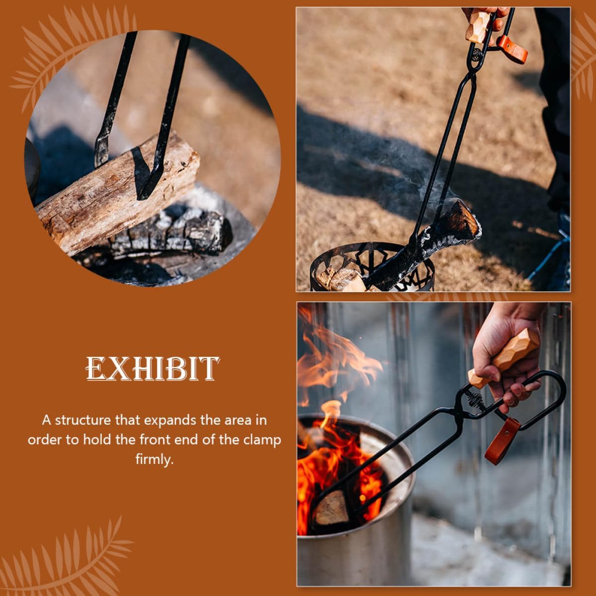 Long Handle Bbq Firewood Tong Iron Charcoal Clamp with Wooden Handle Heat Resistant Barbecue Carbon Clip for Camping and Outdoor Grilling