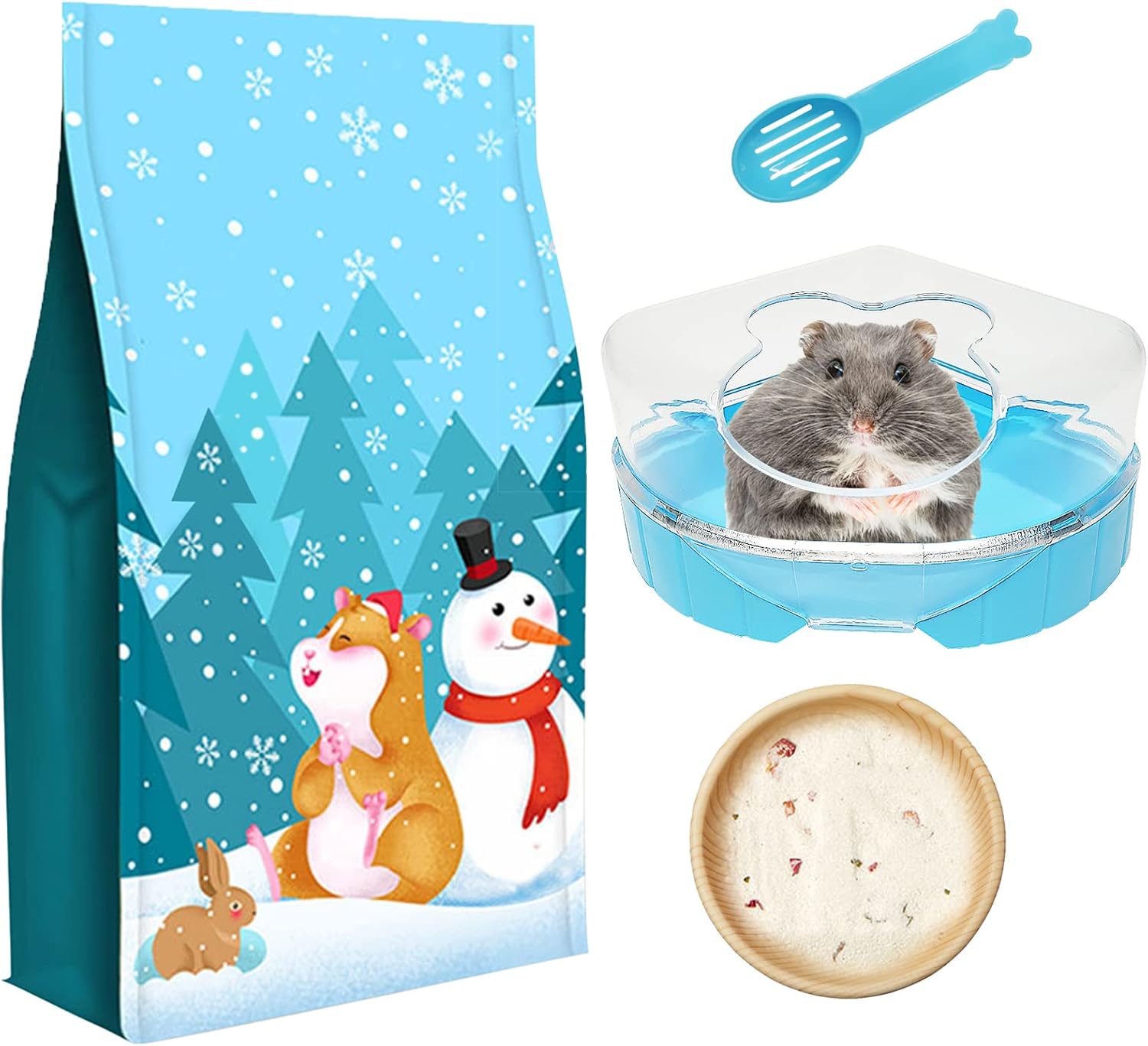 Fhiny Hamster Sand Bath, Gerbil Grooming Sand Hamster Potty Litter Sand Plastic Transparent Container with Scoop, Dust Bath Potty Small…