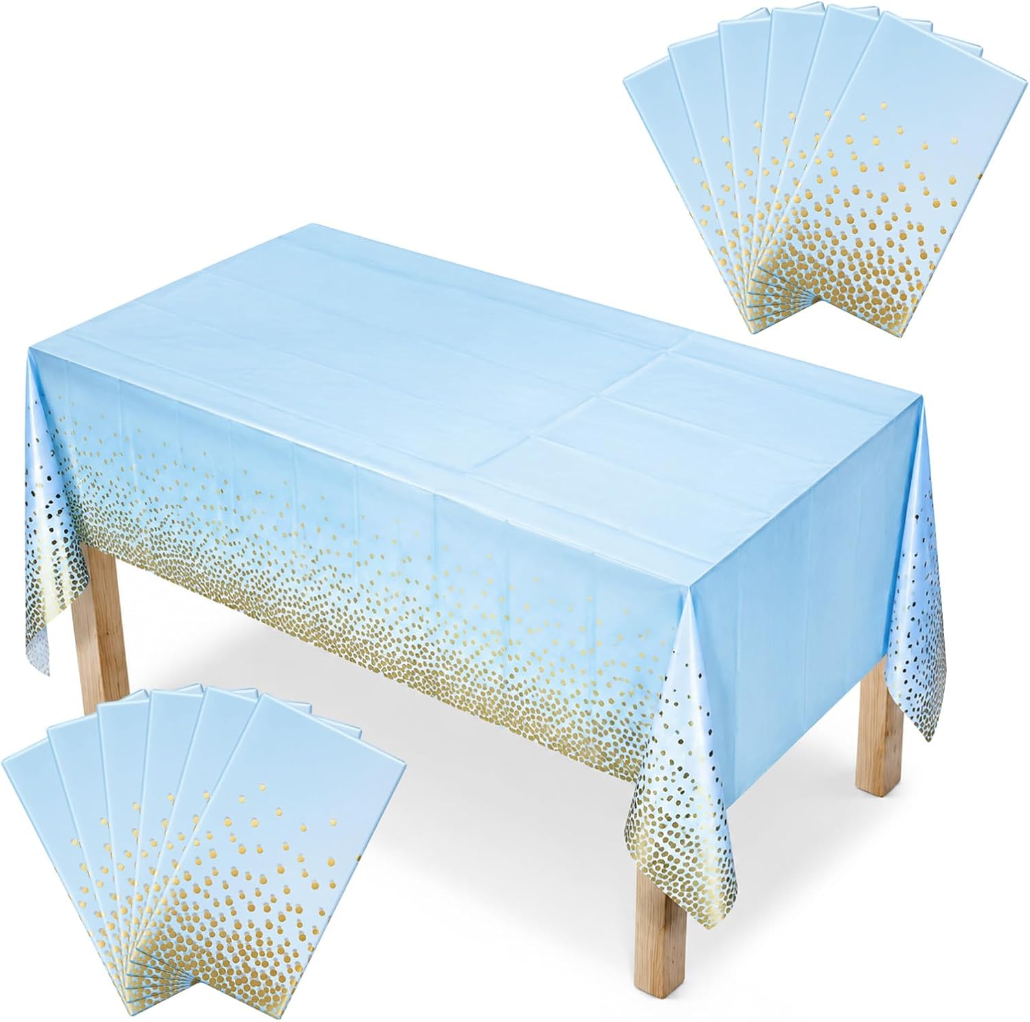 10-Pack Blue and Gold Dot Tablecloth, Rectangle Disposable Table Cover, 54x108 Inch Teal Blue Plastic Tablecloth for Birthday Wedding Baby Shower Engagement Anniversary Bachelorette Party Decor