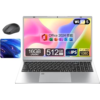 Laptop Office 2024 Standard Equipment, 15.6 Type, Full HD Notebook, 6500Y Processor, Fingerprint Authentication, Backlight, 16GB Memory + 512GB SSD, Laptop, Fanless Quiet Design, Laptop, Wi-Fi 5