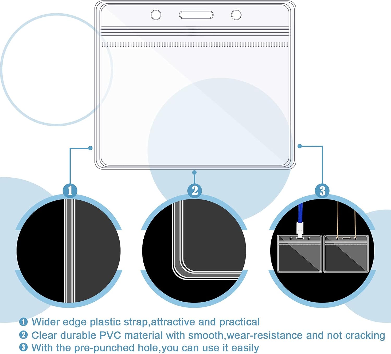 Zonon 150 Pcs Horizontal Clear ID Badge Holders Plastic Card Name Tag Holders Badge Sleeves Horizontal Waterproof Transparent PVC Sleeve Cover Pouch for Office School Travel(3.35 x 3.94 Inch) - Image 3