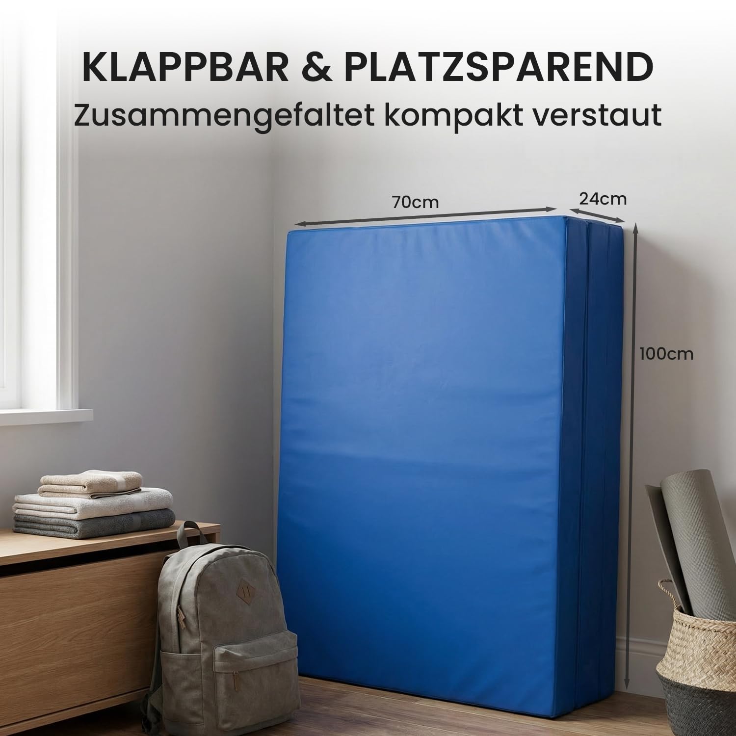 Jeflex - klappbare Weichbodenmatte & Turnmatte 210 x 100 x 8 cm MADE IN GERMANY/Gymnastikmatte tragbar/platzsparende Fitnessmatte & Yogamatte/Spielmatte für Kinderzimmer