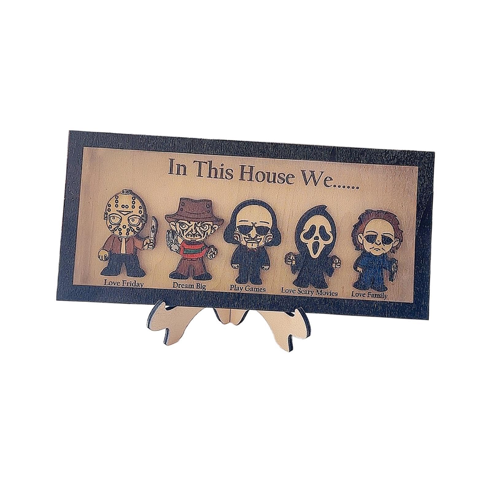 Kesurpae Stand Wooden Sign Frame Home Decor Festival Horror Character Wooden Sign Frame Gift Unique Artwork Shelf For Creative Halloween Décor Items Halloween, 25X11.5cm