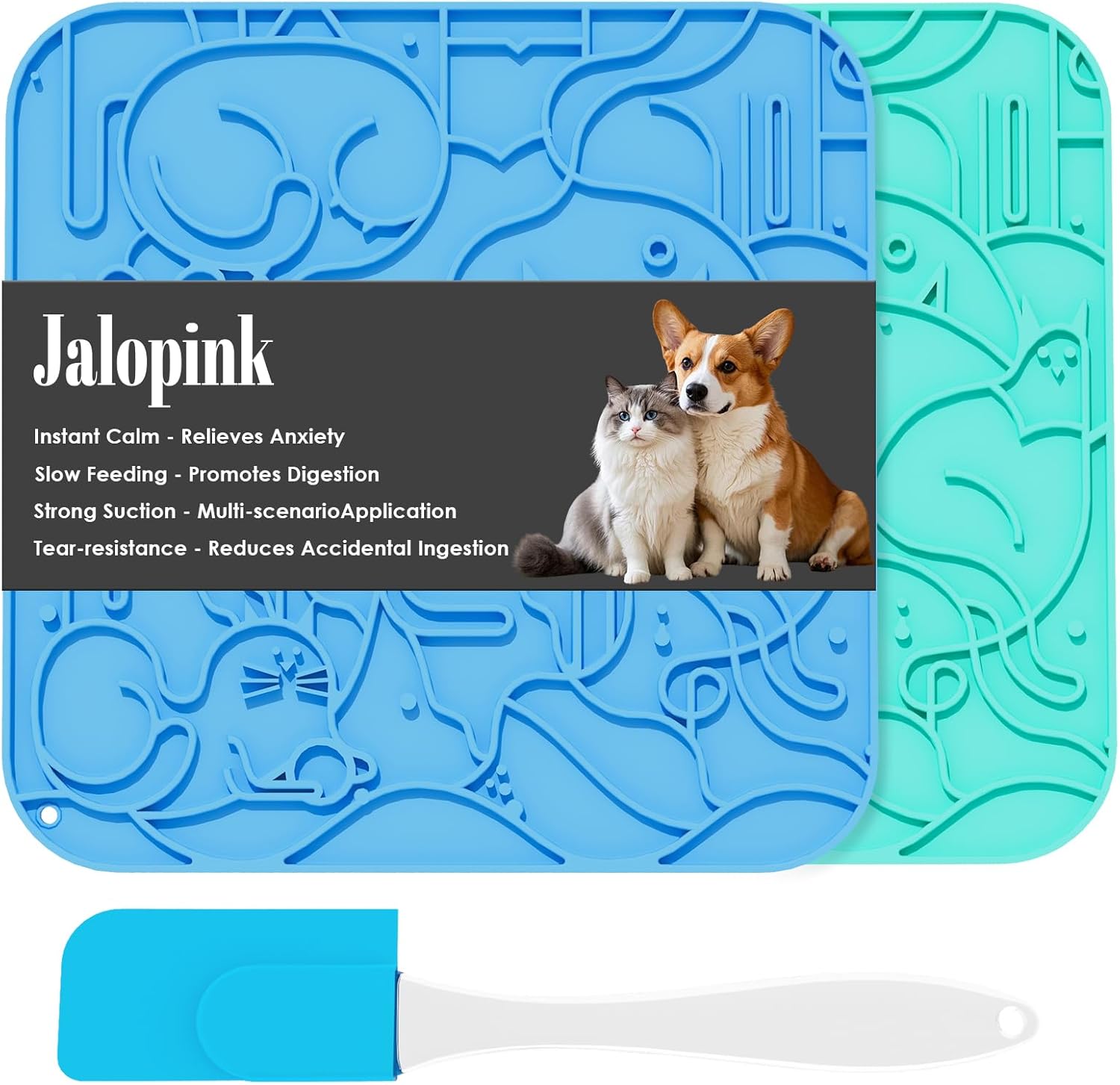 Jalopink Lick Mat for Dogs & Cats 2 Pack - Suction Cup Slow Feeder for Anxiety Relief, Bath Time, Grooming & Training