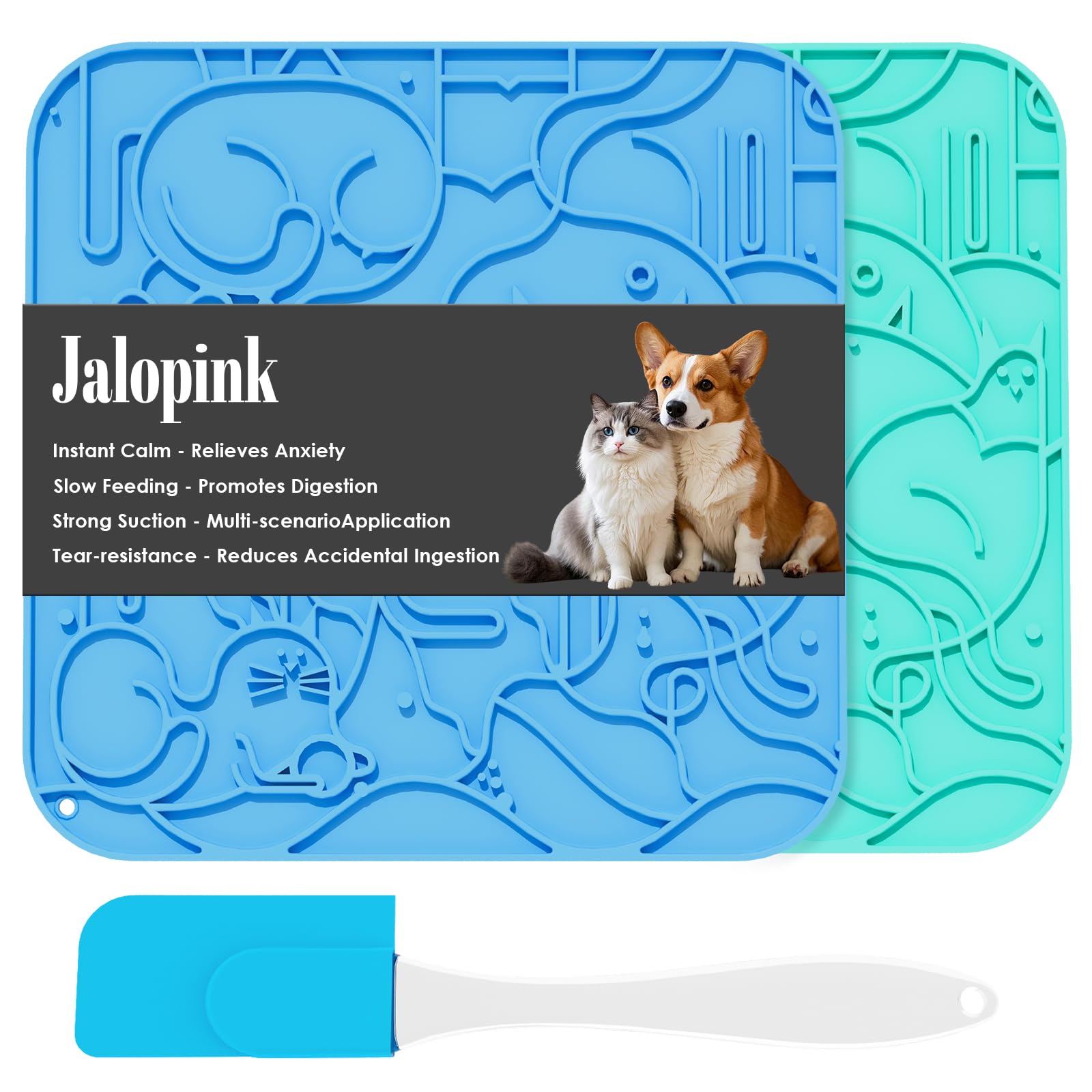 Jalopink Lick Mat for Dogs & Cats,Dog Lick Mat with Suction Cups for Anxiety Relief, Slow Feeder Dog Licking mat, Puppy Lick mat for Bath Time, Grooming & Training 2 Pack