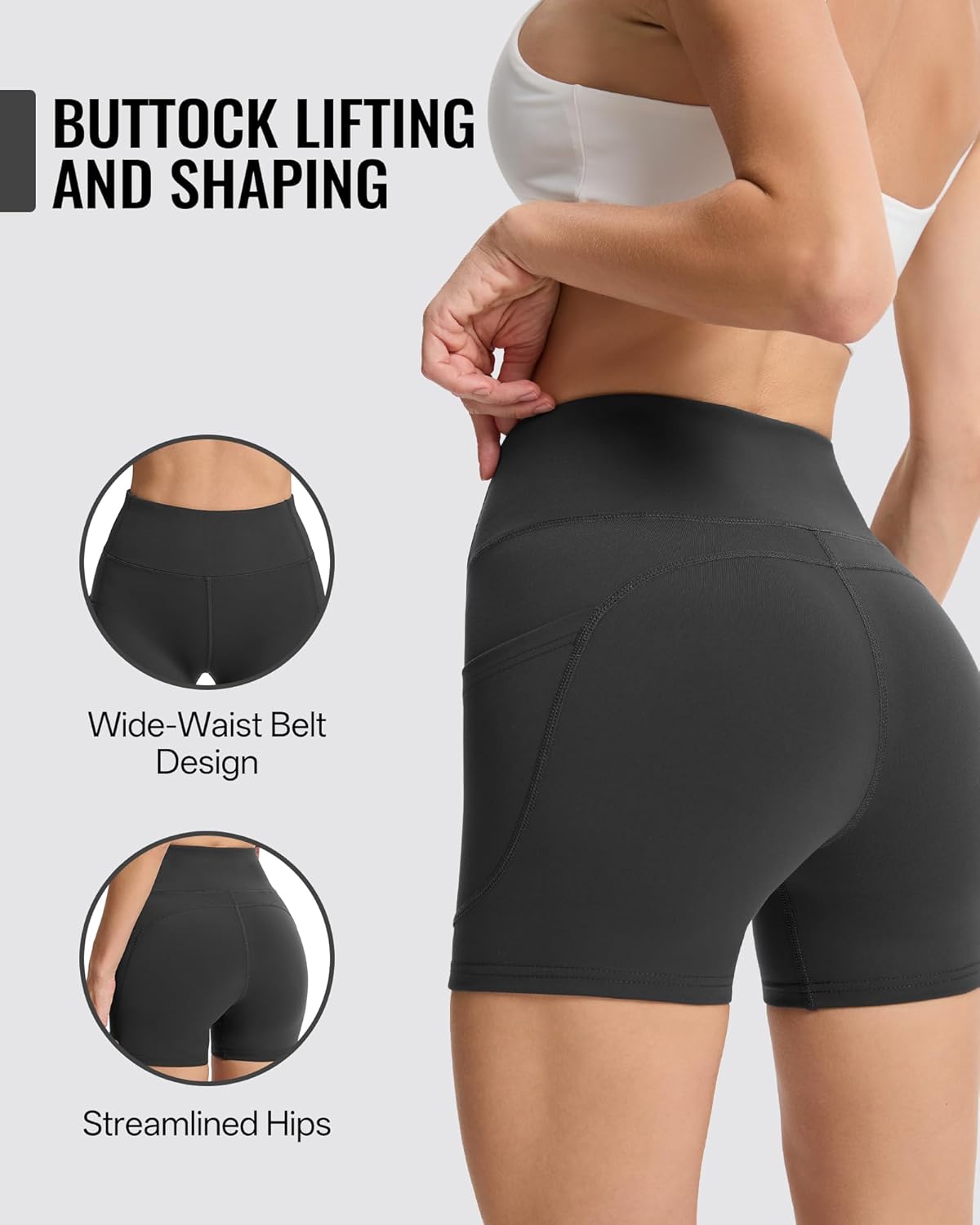 Women's Yoga Shorts with Pockets, Women's Fitness Biker Shorts High-Waisted Yoga Pants with Tummy Control - Image 5