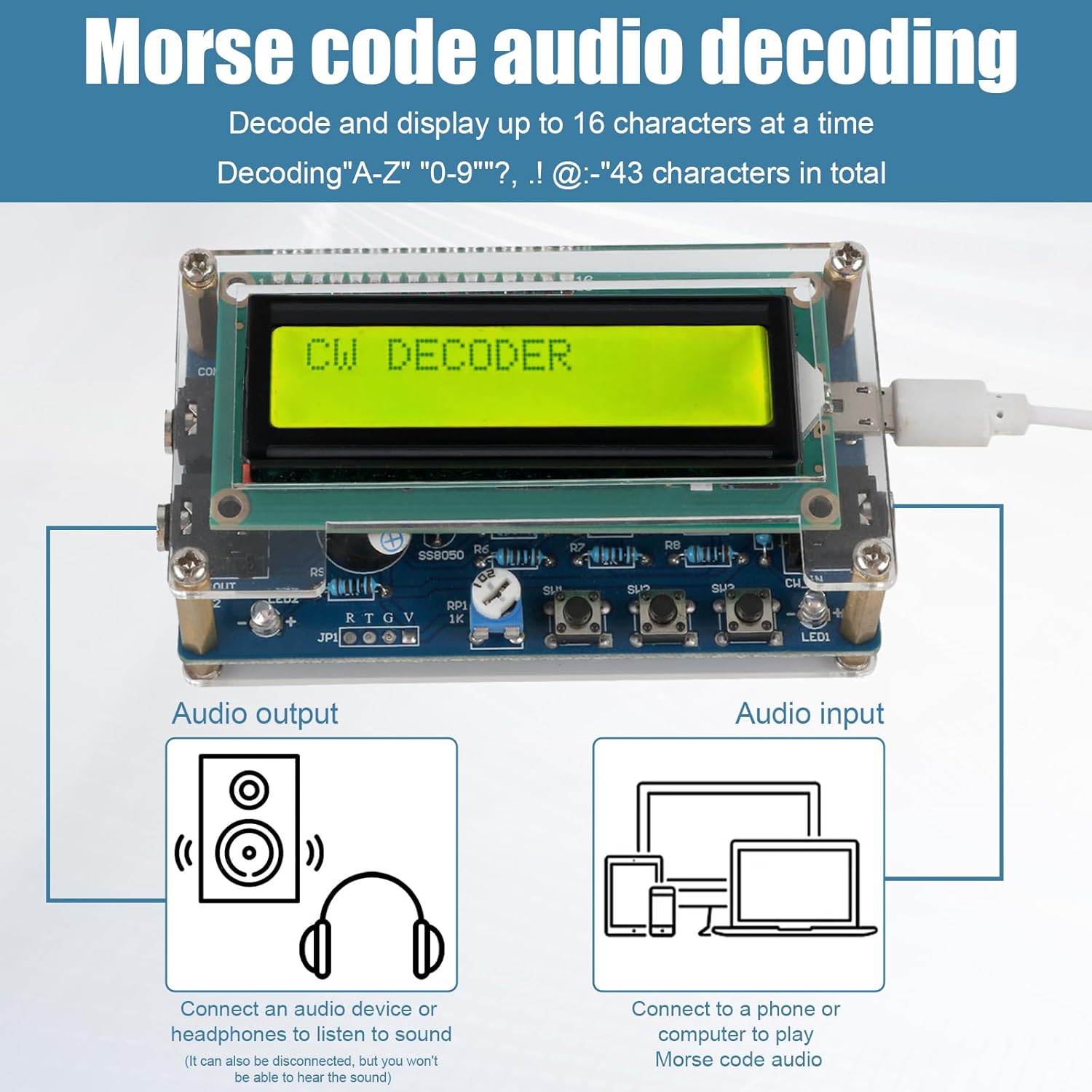Morse Code Key, Soldering Practice Kit, Morse Code Decoder, CW Morse Trainer, Code Practice Soldering Practice Project, Key Operated Switches（Soldering Required）