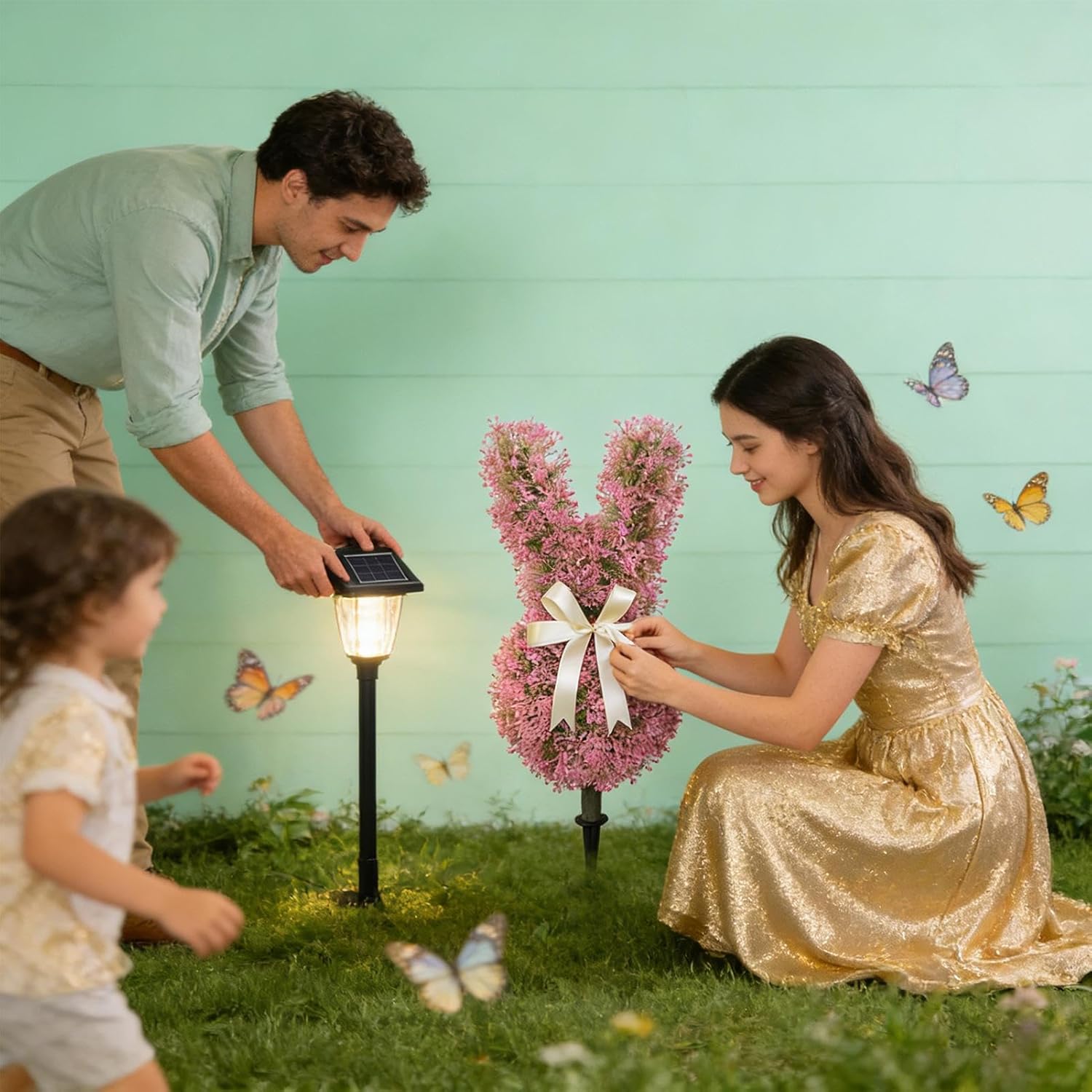 Bunny Topiary Decor - Artificial Valentines Decoration, Faux Topiary with Spike, Sturdy Realistic Design, Easy to Place Anywhere, Premium Home Decor Accent, Indoor Outdoor 29.53 Inches