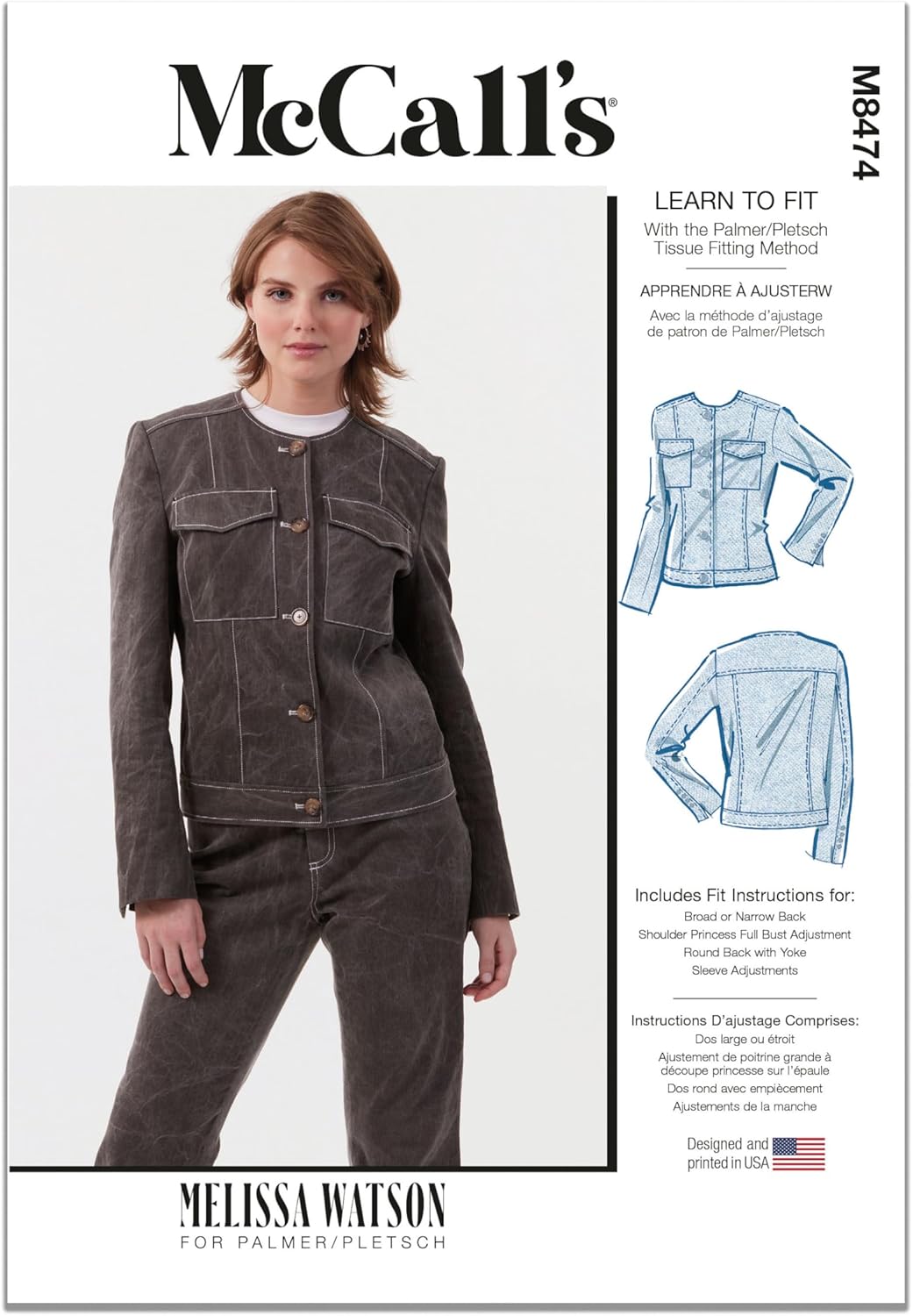 McCall's M8474Y5 Misses' Jacket Sewing Pattern Packet Melissa Watson for Palmer/Pletsch, Design Code M8474, Sizes 18-20-22-24-26