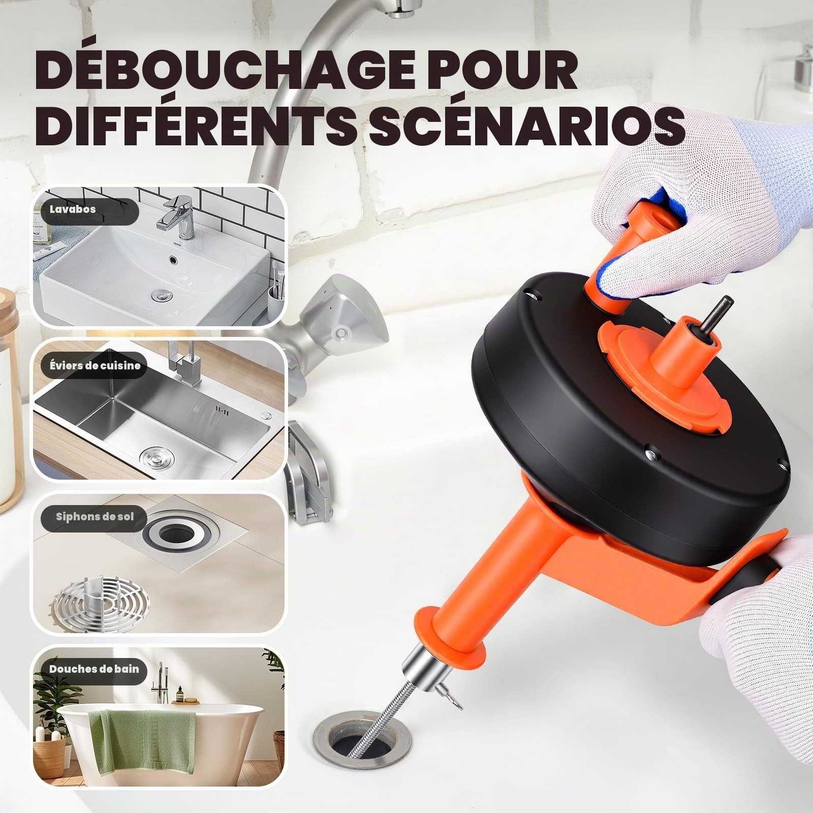 Furet Deboucheur Canalisation, Furet Canalisation 10 Mètres, Spirale de Nettoyage de Canalisation, pour un Nettoyage Écologique des Tuyaux, pour Cuisine, la Salle de Bain, l'Évier et l'Égouttement