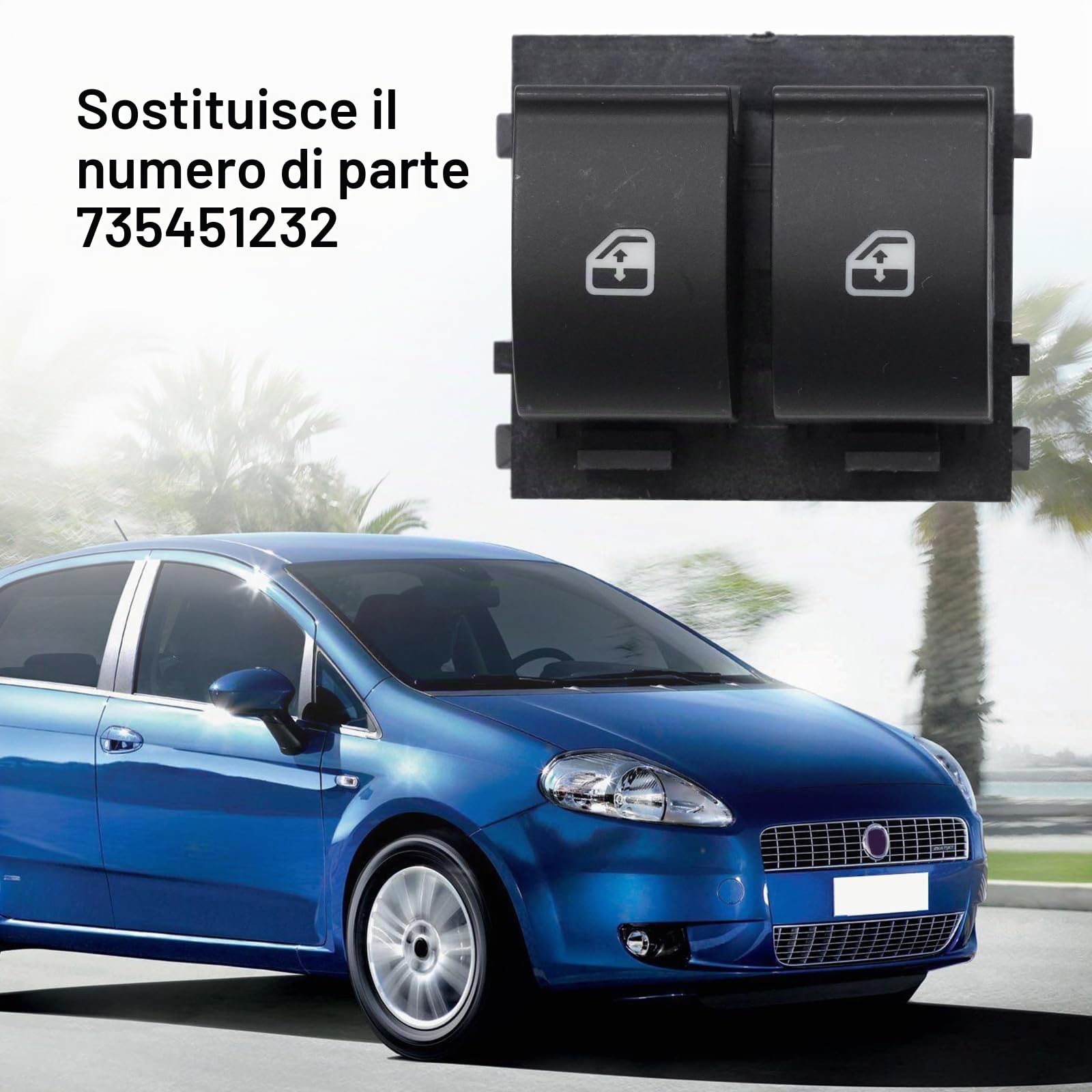 735451232 - Pulsante alzacristallo manuale di ricambio per Fiat Grande Punto 2005-2008, sostituisce 735451232