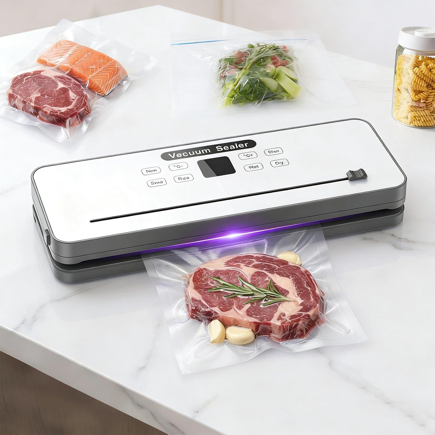 Vacuum Sealer Machine | Dry & Moist Food Modes, 4 Preset Functions, Adjustable Seal for Freshness & Sous Vide(White)