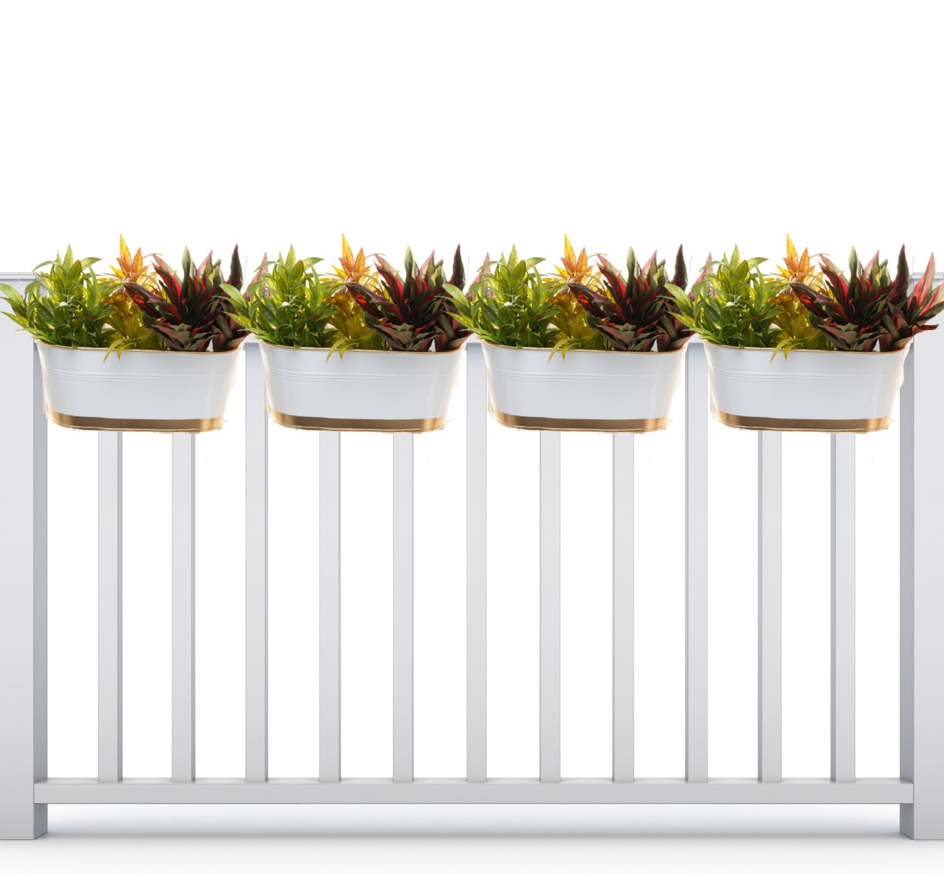 GOLD DUST Hanging Pots for Plants Balcony Railing, Planters for Balcony, Balcony Decor, Railing Planters for Balcony, Hanging Pots for Plants Balcony Railing- Pack of 4