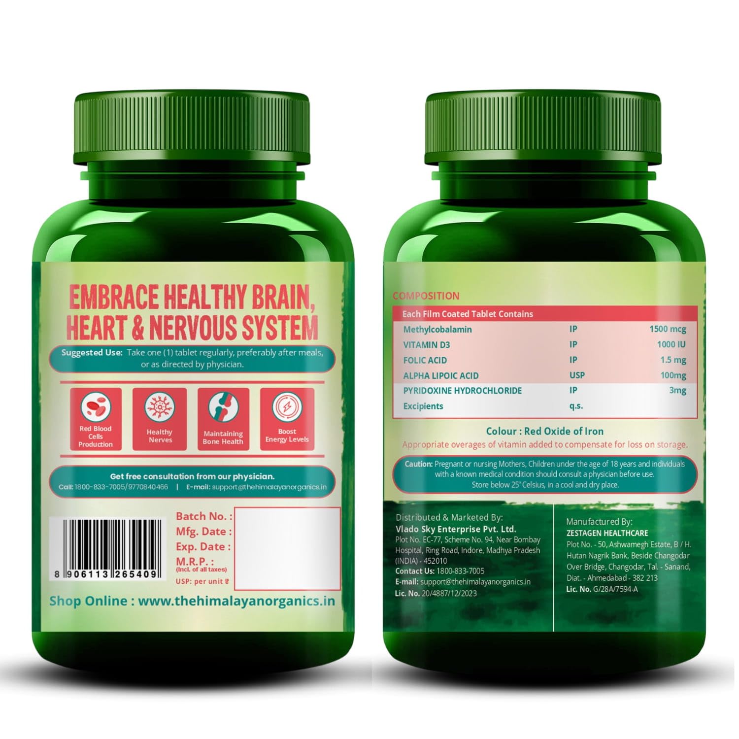 Vlado's Himalayan Organics Vitamin B12 1500mcg with Vitamin D3 | Vitamin B12 Supplements for Men & Women | Methylcobalamin 1500mcg with Vitamin D Tablets with Alpha Lipoic Acid , Folic Acid I B12 Vitamin Tablets - Best Vitamin B-12 Supplement For Men & Women - 60 Tablets — Amazon image 10