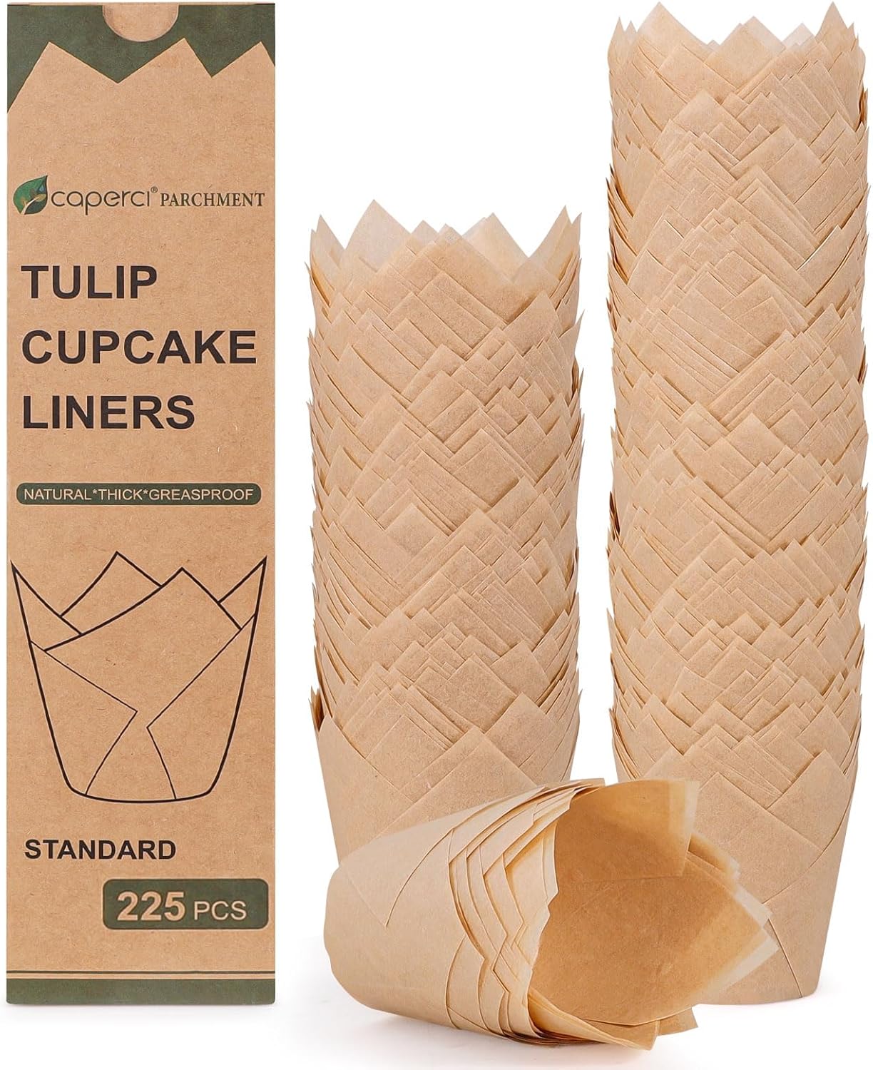 erci Natural Tulip Cupcake Liners Paper for Baking Cups Unbleached