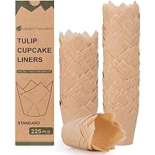 Caperci 225pcs Natural Tulip Cupcake Liners Paper for Baking Cups Unbleached European Parchment Paper, Tulip Muffin Liners Cupcake Wrapper for Party, Wedding, Christmas, Birthday
