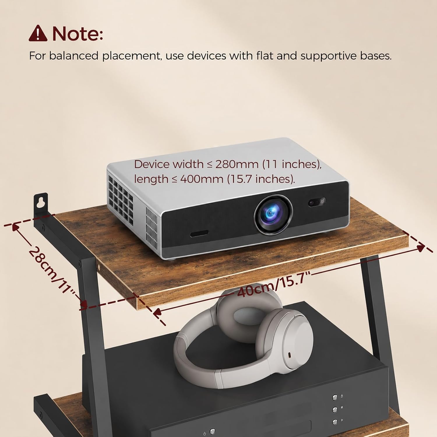 MAHANCRIS Floating TV Shelf, 2 Tier Projector Shelf for DVD Players | Rustic Brown Game Console Shelf with Cable Management Holds Up to 17.6 lbs, Controller Hangers, for Cable Boxes, Routers, PS5