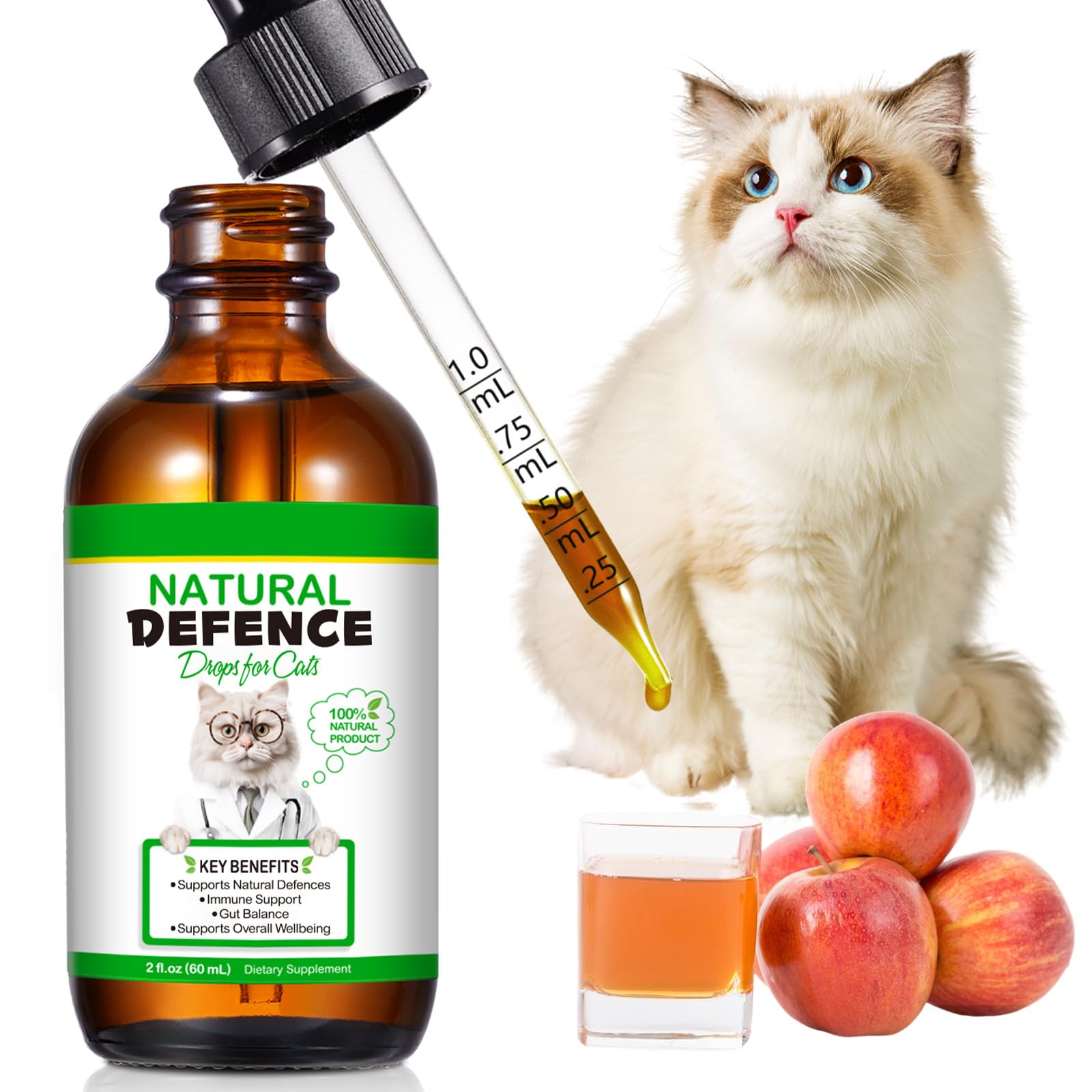 Fórmula Natural Antibacteriana para Gatos 60ml – Apoya el Sistema Inmunológico y Alivia Las Alergias – Alivio del Picor, Problemas de Oídos, Piel y Tracto Urinario – para Todas Las Razas y Edades