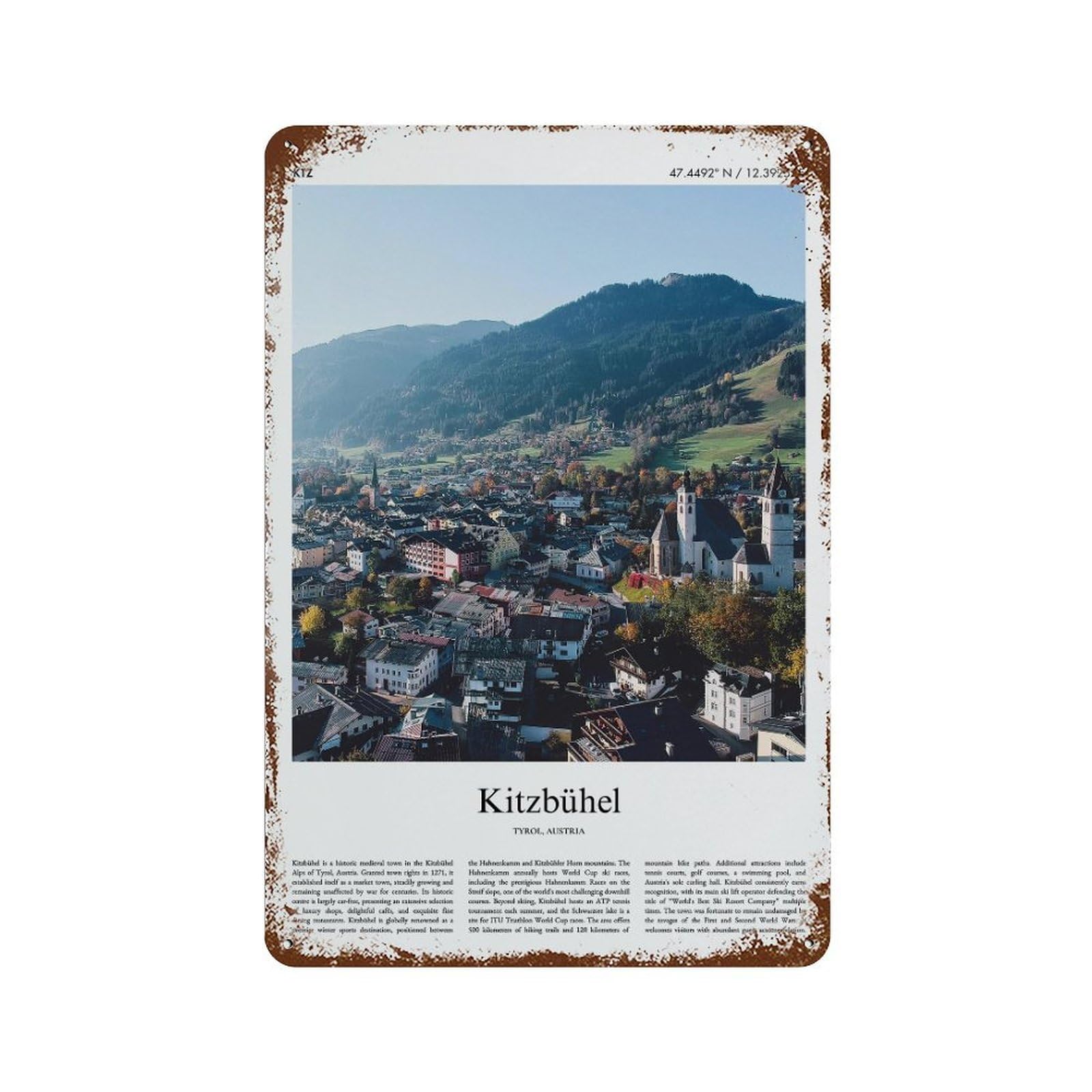 xiaoxiaoshen Kitzbühel Tyrol, Austria City Scenery Wall Decor Art Metal Tin Poster Modern Home Decor Art Home Bar Shop Decorations Vintage Sign 30x20cm