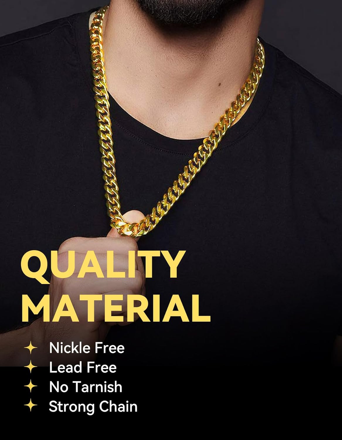 ChainsHouse Miami Cuban Chain Necklace for Men Women, 3mm/6mm/9mm/12mm Width, 316L Stainless Steel/14K Gold/Black Plated, Hypoallergenic Mens Hip Hop Chain, 14"/18"/20"/22"/24"/26"/28"/30" - Image 2