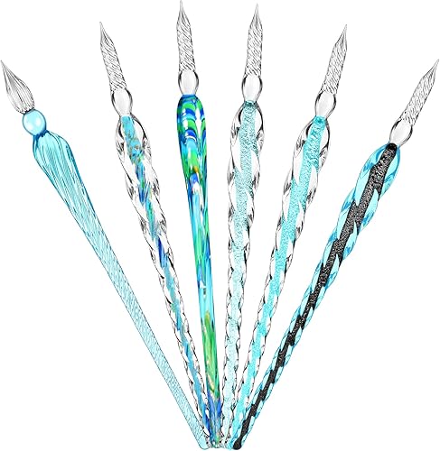 Zonon 6 piezas de cristal hechas a mano, caligrafía de cristal de firma vintage, bolígrafo de tinta de borosilicato para escribir y decorar dibujos