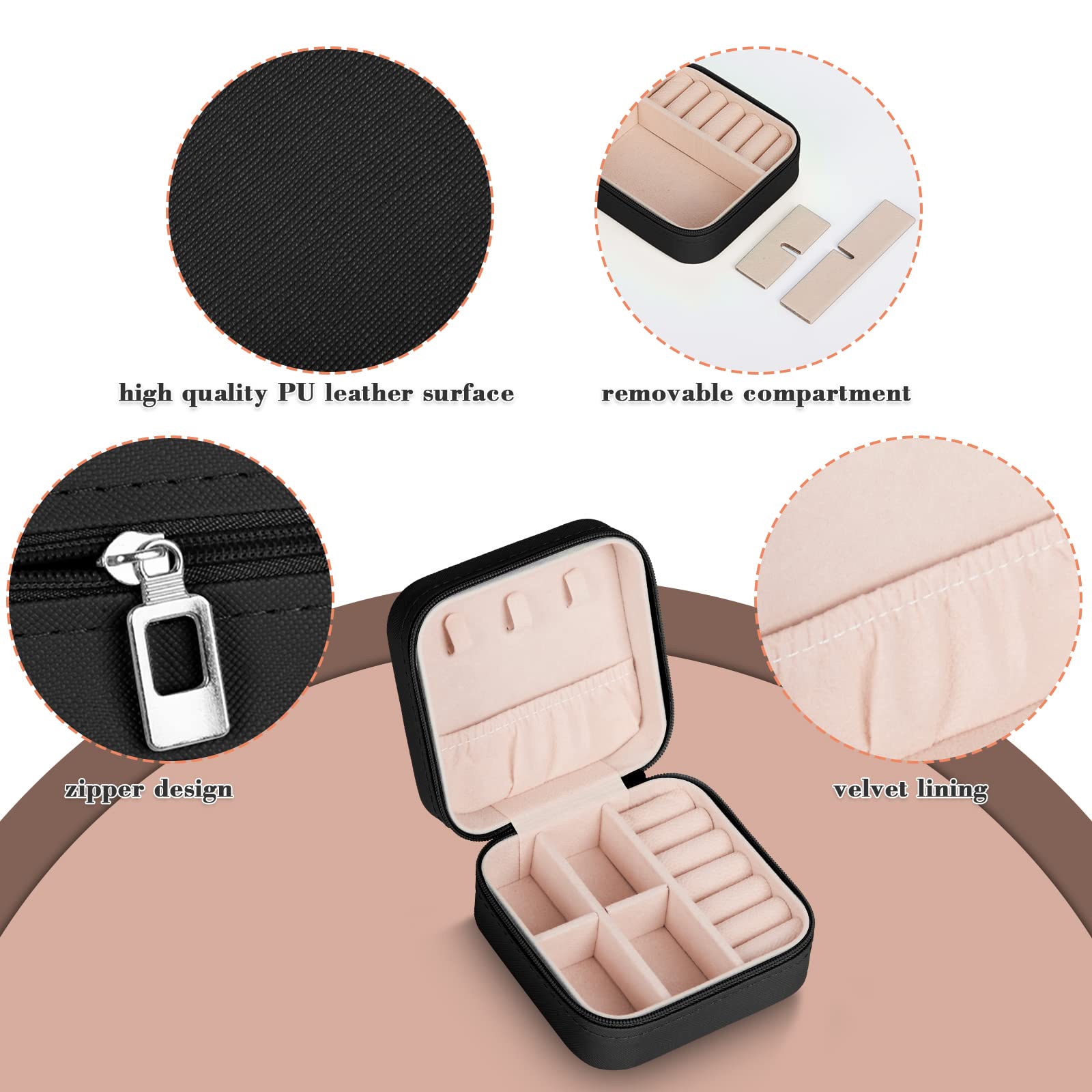 Eucomir Portagioie Donna,Piccolo Portagioie Organizzatore di Portagioie da Viaggio in Pelle PU,Scatole Portagioie Portatile Organizzatore per Riporre Orecchini/Anelli/Collane(10x 10x 5CM,Nero