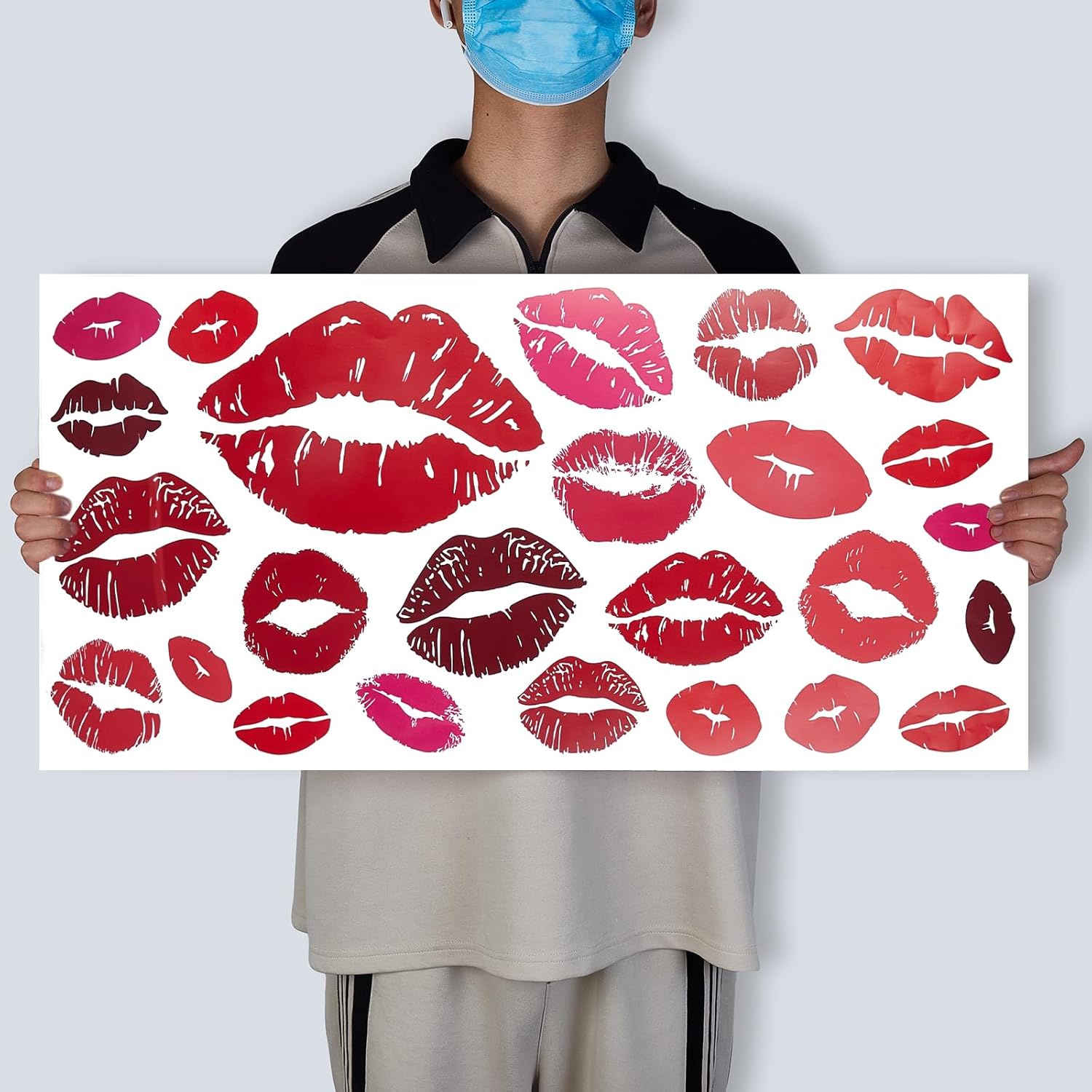 SUPERDANT Large Red Lips Wall Stickers 25PCS Kisses Stickers Self-Adhesive Vinyl Wall Art Decals Valentine's Day Trendy for Home Living Room Bedroom Girly Women's Teens Apartment Red Decor