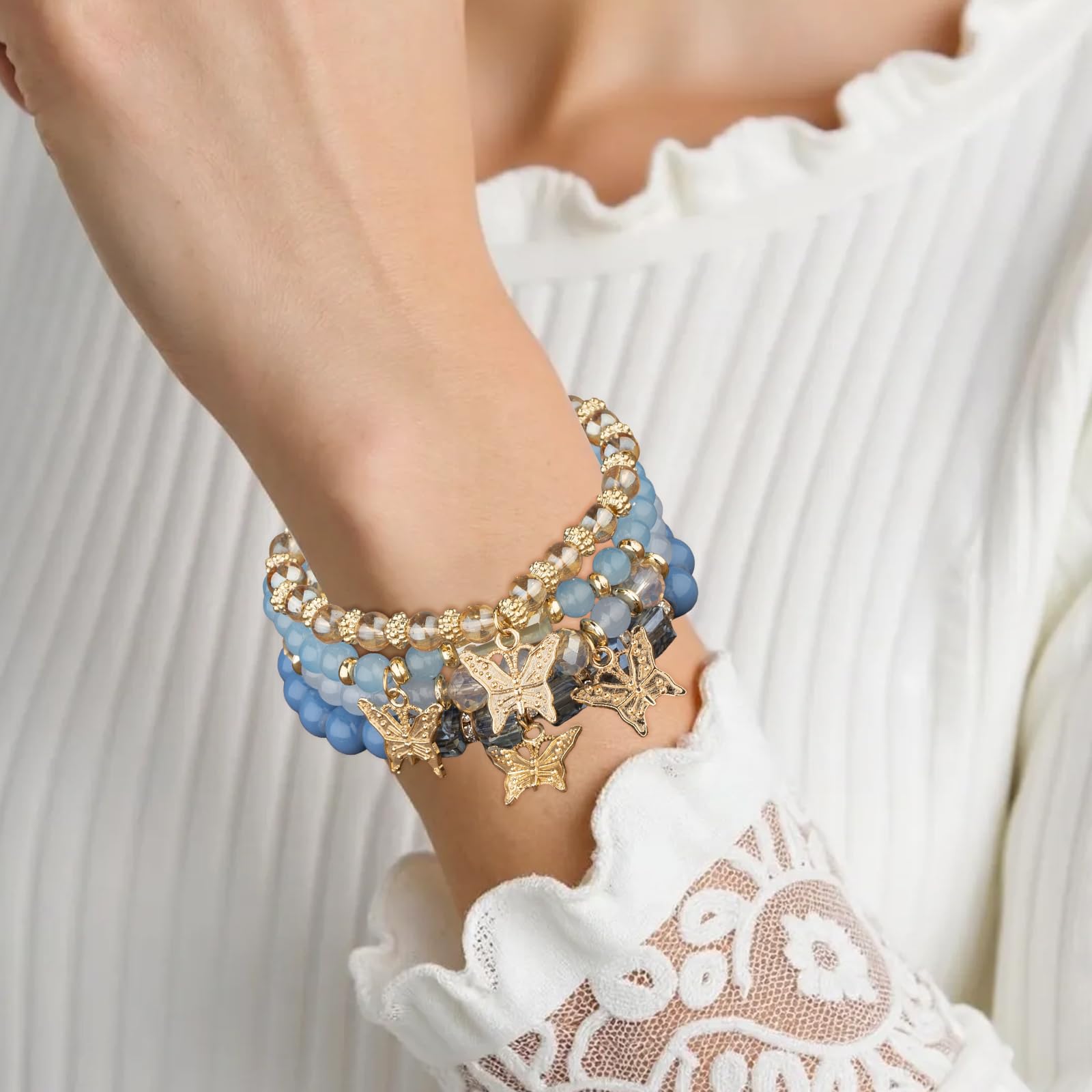 4PCS Boho Crystal Beaded Bracelet Set for Women Stretchable Stackable Jewelry Ideal for Summer and Beach