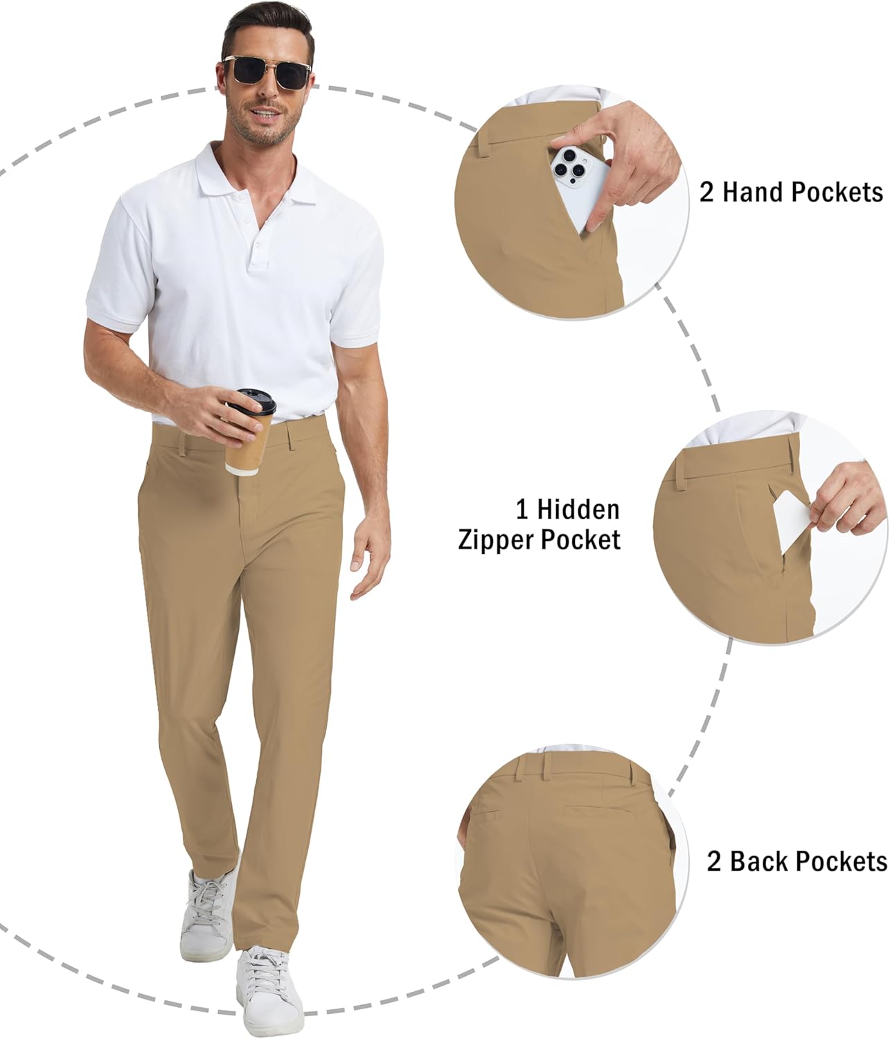NATUVENIX Golf Pants Men Stretch Work Dress Pants Lightweight 30" Slim Fit Business Casual Pants for Men with Pockets - Image 4