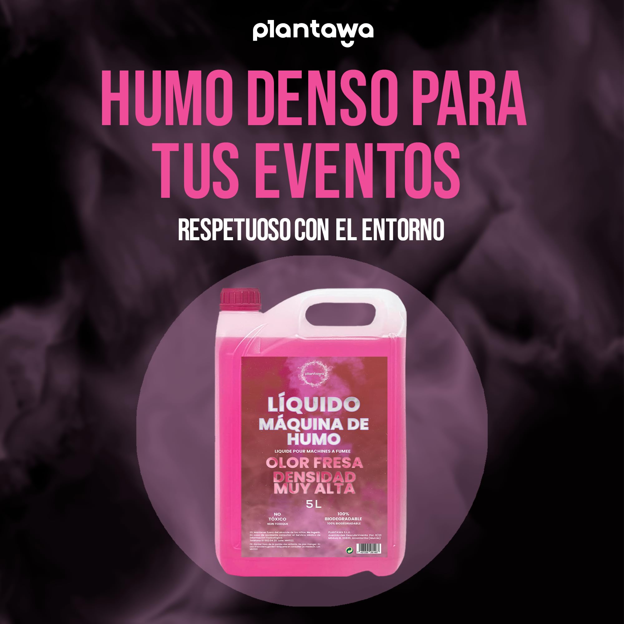PLANTAWA Líquido Máquina de Humo Alta Densidad 5 L Aroma Fresa | Fluido para Máquina de Humo Profesional | Niebla Densa y Duradera | Ideal para Fiestas, Halloween y Eventos
