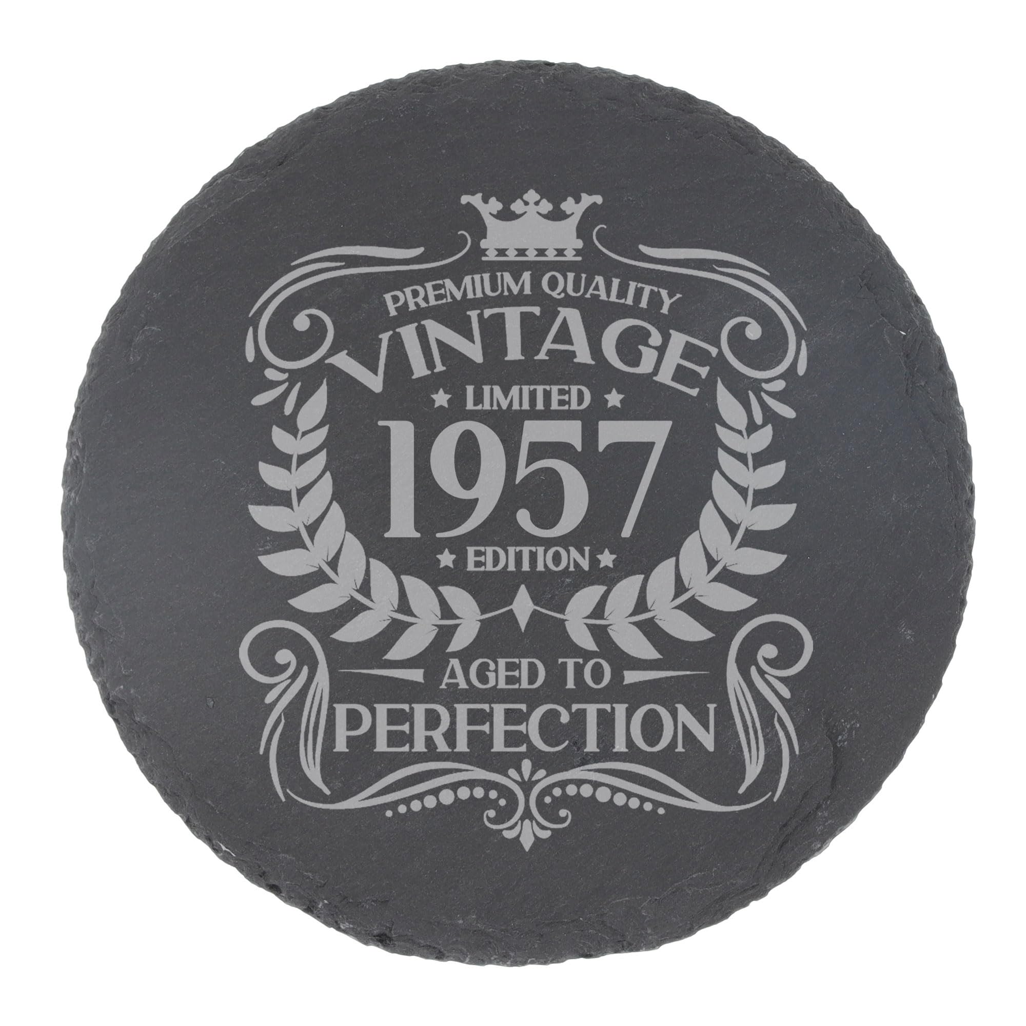 69th Birthday Gift for Men Vintage 1957 Aged to Perfection Engraved Slate Coaster Present for 69 Year Old Etched Natural Slate Placemat (Round Slate) — image 1