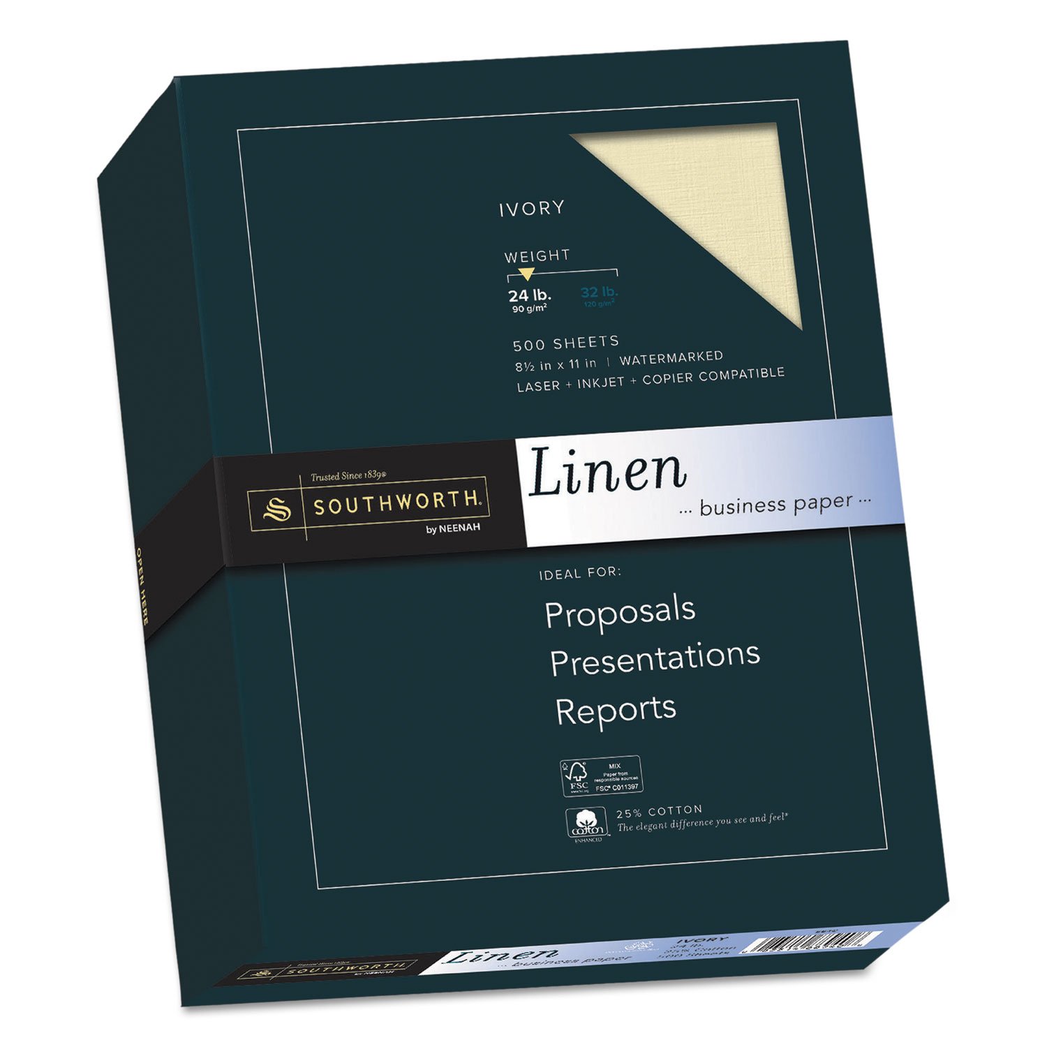 Wholesale CASE of 5 - Southworth 24lb Ivory Linen Business Paper-Fine Linen Paper, 24Lb, 8-1/2"x11", 500/BX, Ivory