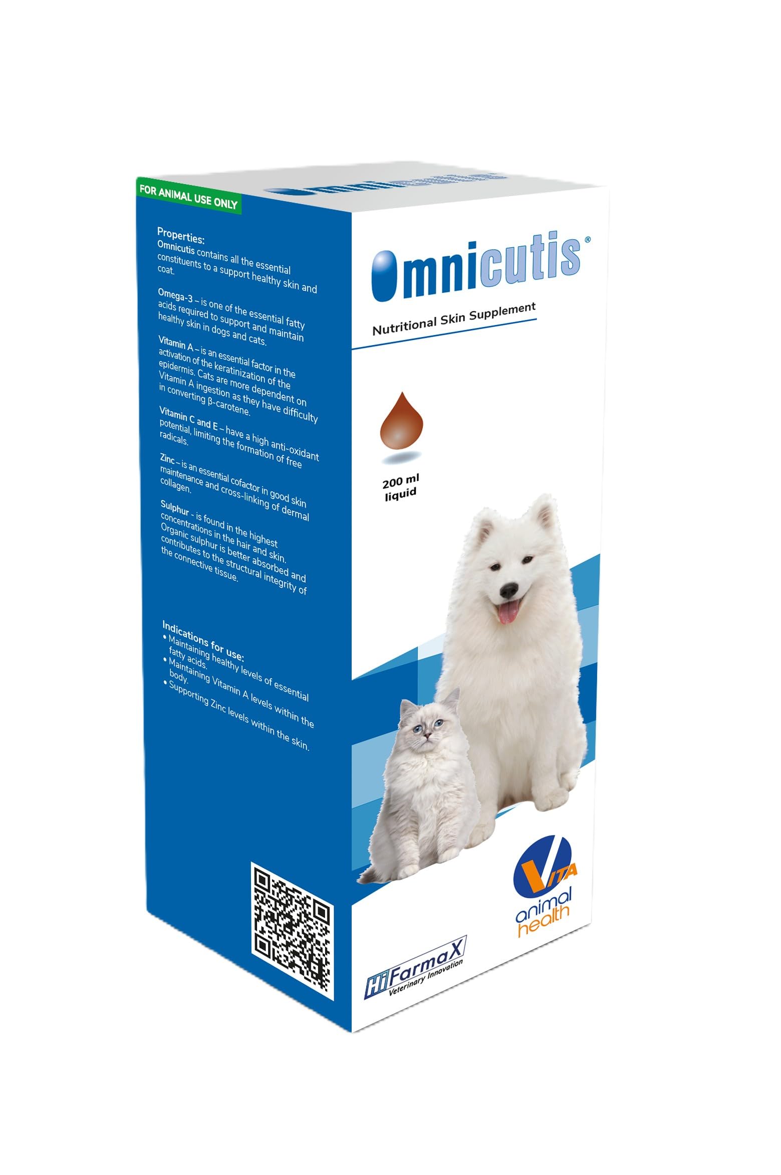 Vita Animal Health - Omnicutis Liquid (200ml), Formula to boost Skin Health and a Healthier Coat. Packed with Vitamins and Nutrients for Nail and Hair Growth - Fast Acting Support for Immune System