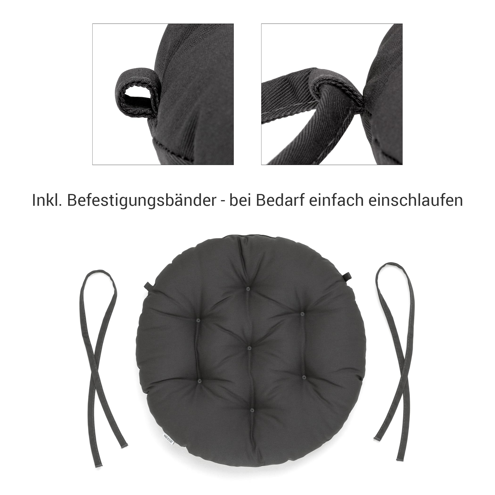 Sitzkissen Rund 40cm - 2er Set - Bequeme Sitzkissen Outdoor - Waschbar bis 95°C, Wetterfest, Orthopädisch - Made in Germany (2er Set - Ø 40cm, Grau/Anthrazit)