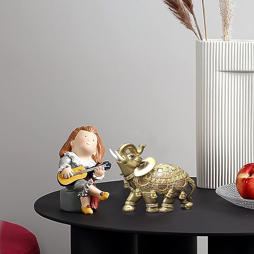 Miniatura 4 de Feng Shui - Estatua de elefante con tronco arriba, figura de elefante de la suerte, colección dorada, regalos de elefante para mujer (talla L)