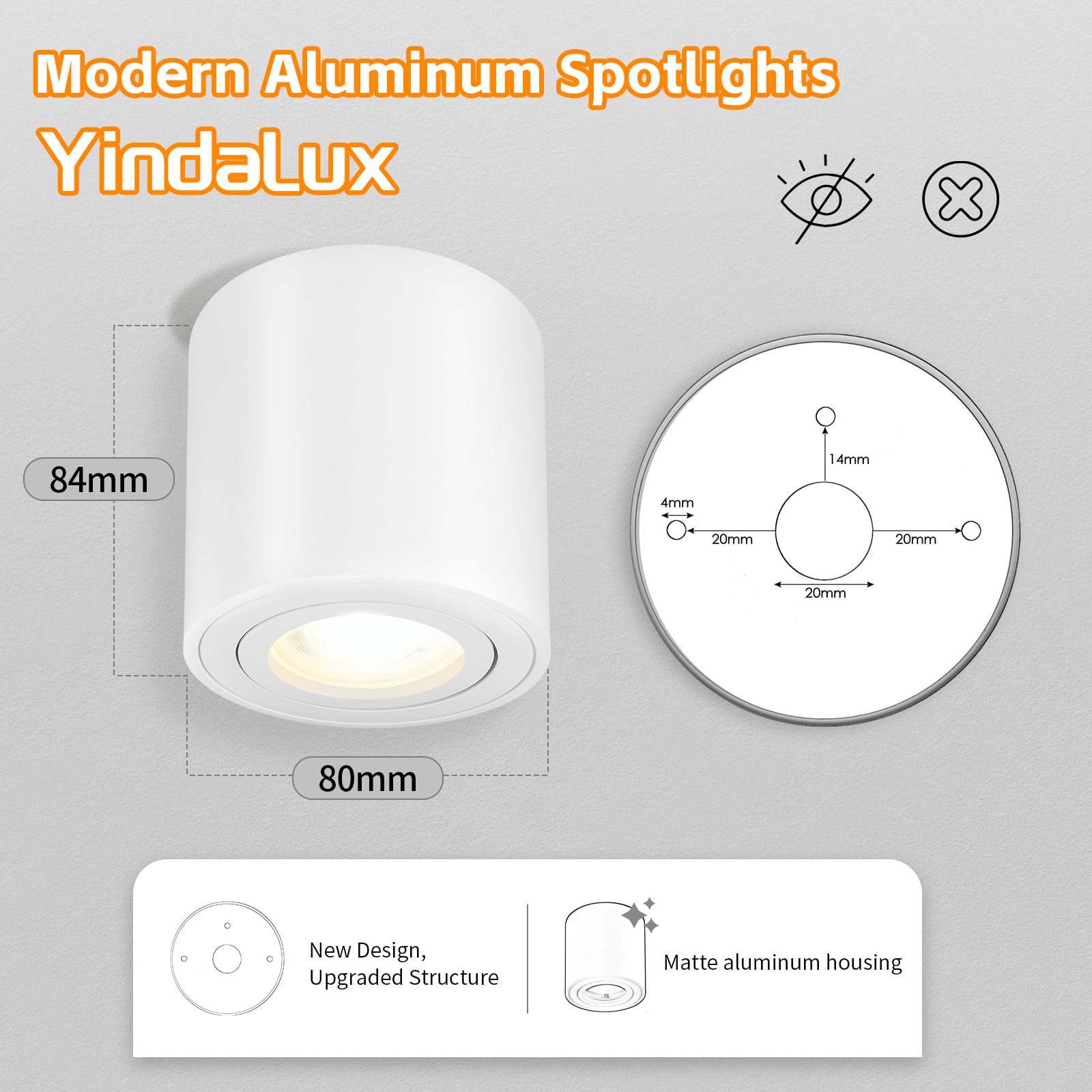 GeyouLux LED Aufbauspots Dibar Weiß - Extra Flach 30° Schwenkbar 80x50 Deckenspots - 5W
