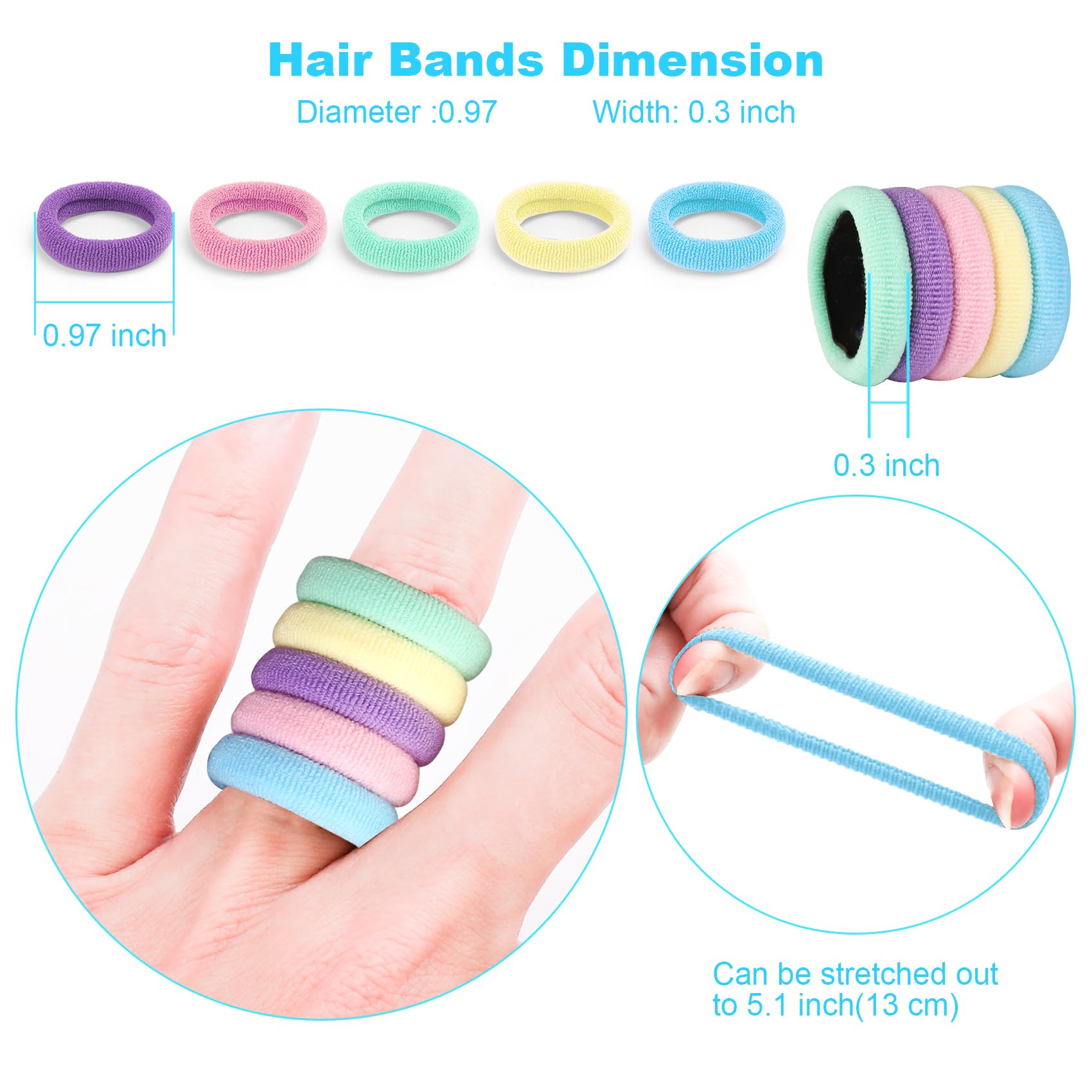 Kids Hair Ties for Toddler Girls, Cotton Baby hair Bands, Mini Hair Ponytail Holders No Damage, 1 Inch Diameter, 5 Colors