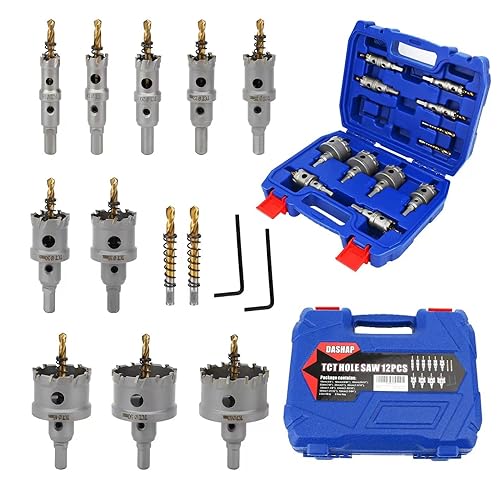 Kit de sierra de agujero de 12 piezas con estuche, juego de sierra de agujero con punta de carburo de tungsteno, sierra de agujero de metal con