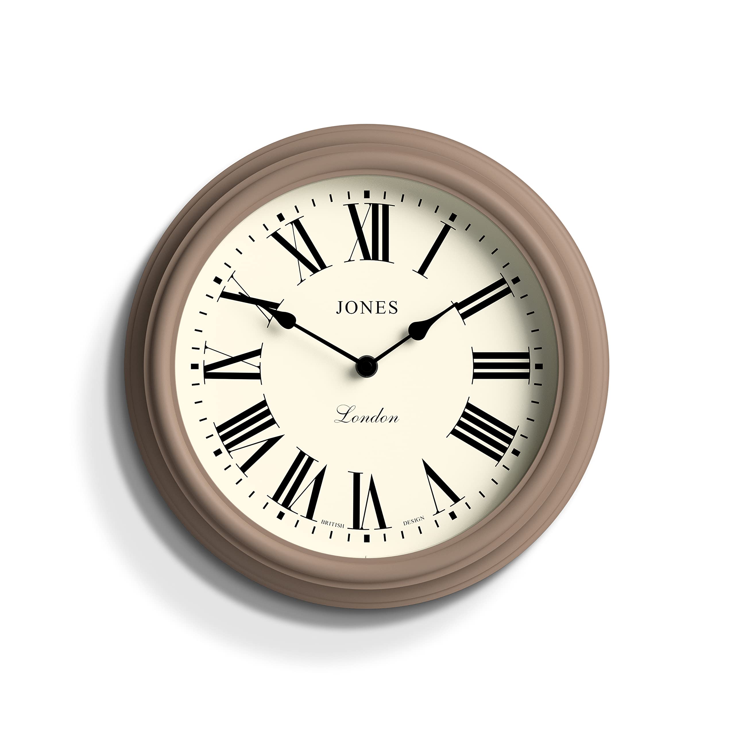 Jones Clocks® Venetian Wall Clock - Round Wall Clock - Classic Traditional Design - Designer Wall Clock - Kitchen Clock - Living Room Clock - Taupe Clock - Fawn Case (Stone/Roman Numerals)