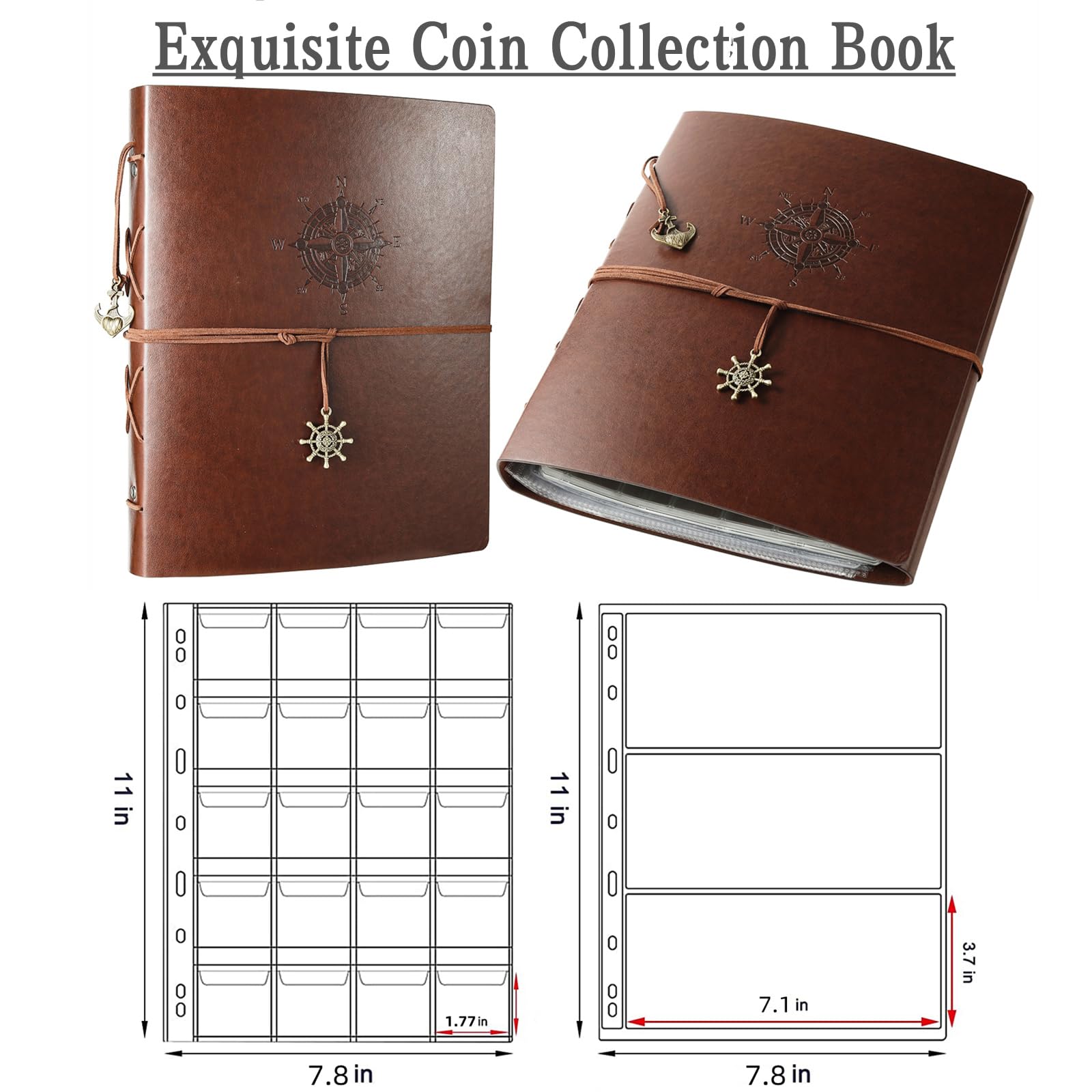 Ettonsun Album da collezione per collezionisti, album per collezionisti di monete con 200 tasche e 30 custodie per carte e banconote, custodia per tutti i materiali da collezione (Brwon)