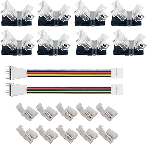 Conectores de tira LED, 6 pines 0.472 in, 8 piezas impermeables, 2 cables de extensión, 10 conectores sin huecos