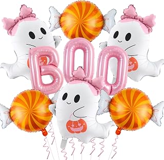 9Pcs Halloween Balloons, Pink Boo Balloons for Halloween Party Decorations