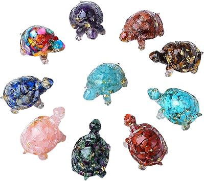 10PCS Healing Crystal Turtle Figurine Set - 1.96" Handmade Resin Turtle Ornament, Desk Meditation Animal Statues for Home Office, Shelf