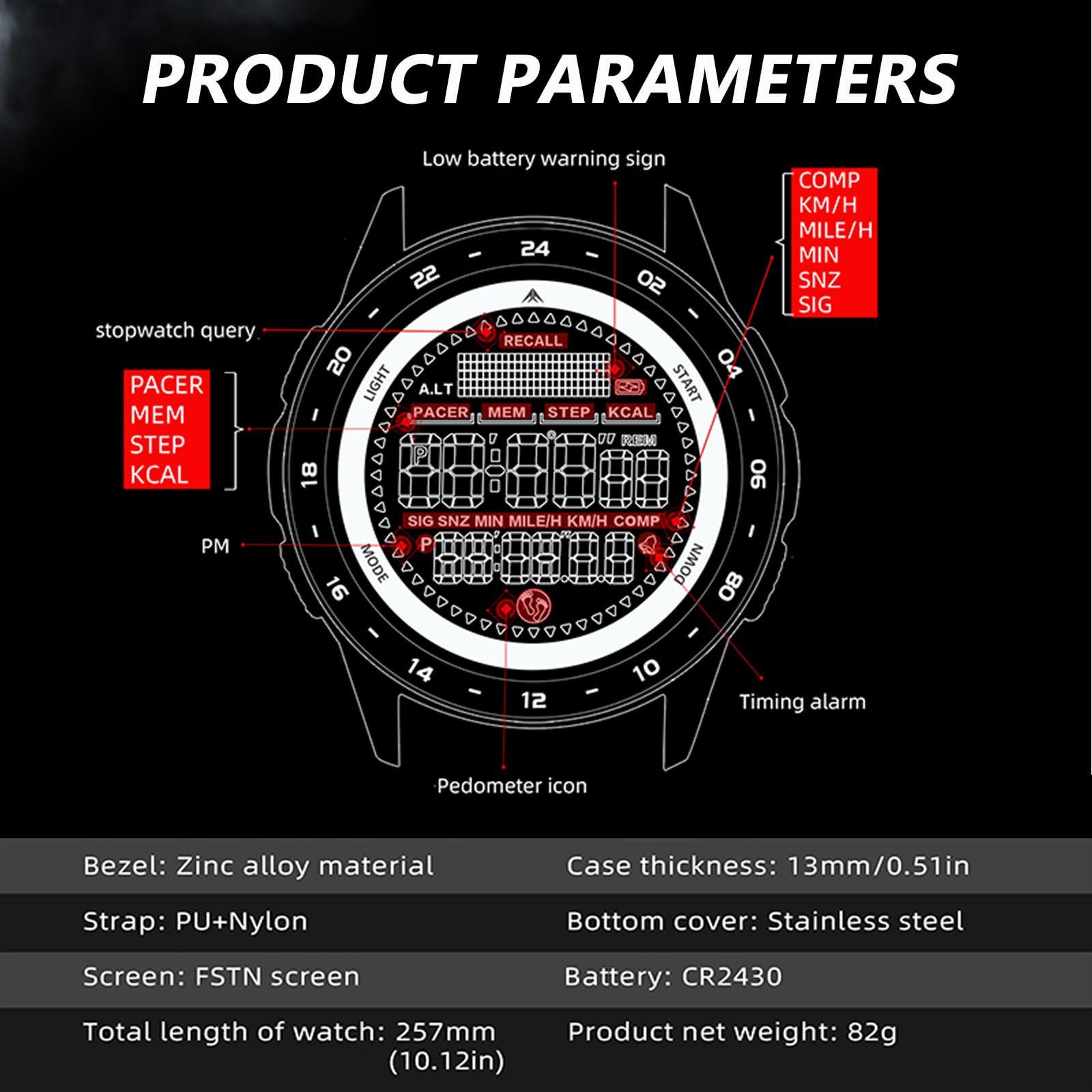 findtime Montre Militaire Étanche 3ATM - Podomètre, Boussole, Tracker d'Activité pour Homme/Femme/Enfant - Sport/Randonnée